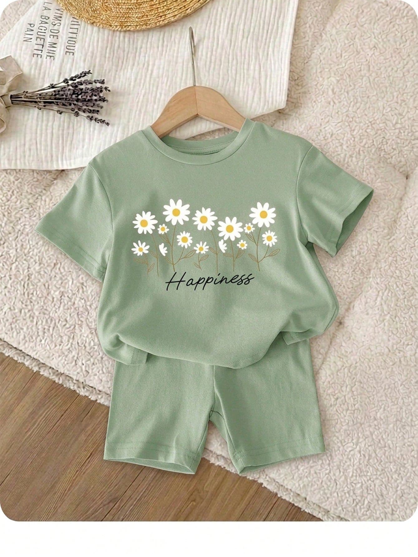 SHEIN Happikins Baby Girl Casual Minimalist Short Sleeve Shorts Set, Suitable For Summer