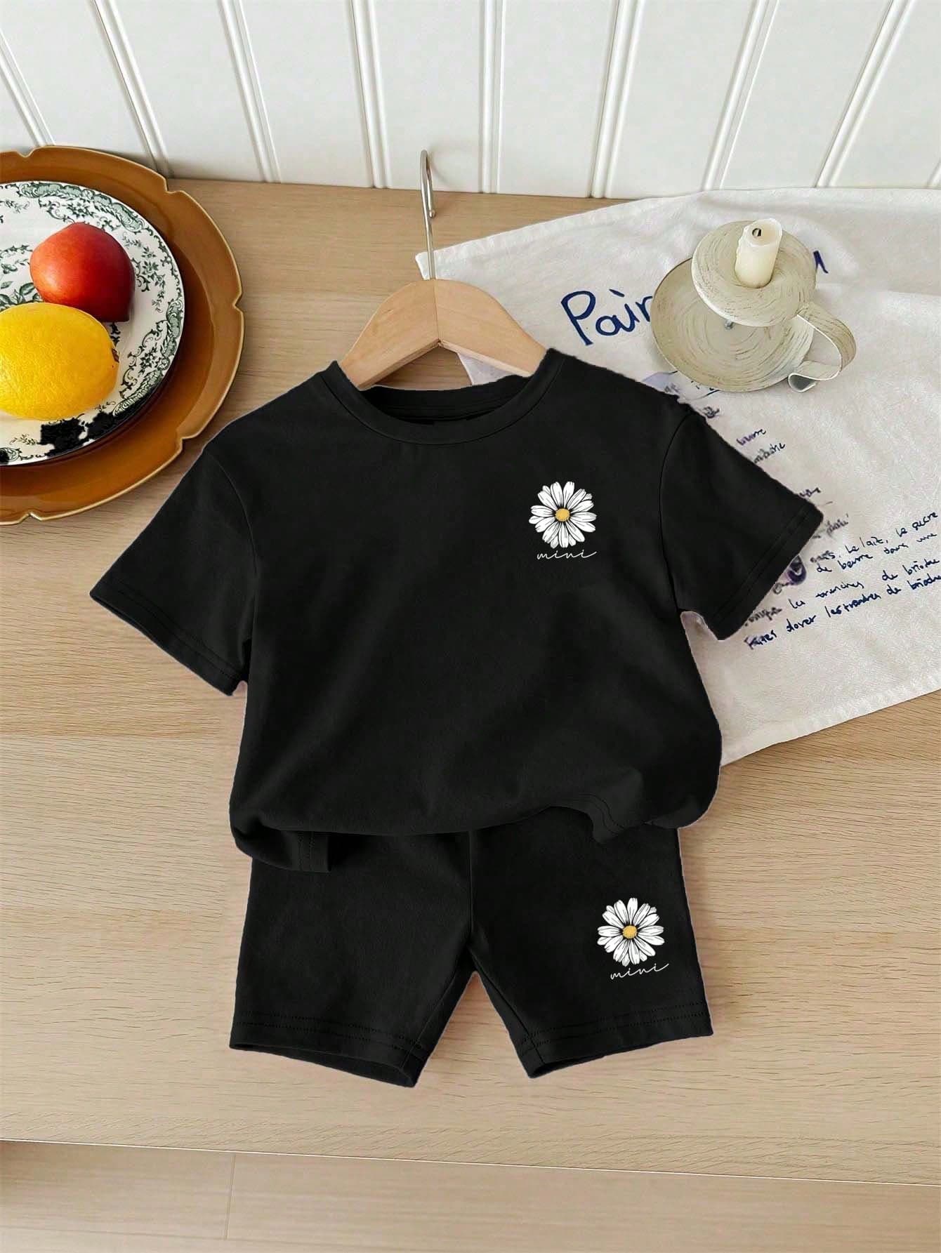 SHEIN Happikins Baby Girl Casual Simple Short Sleeve Shorts Set, Suitable For Summer