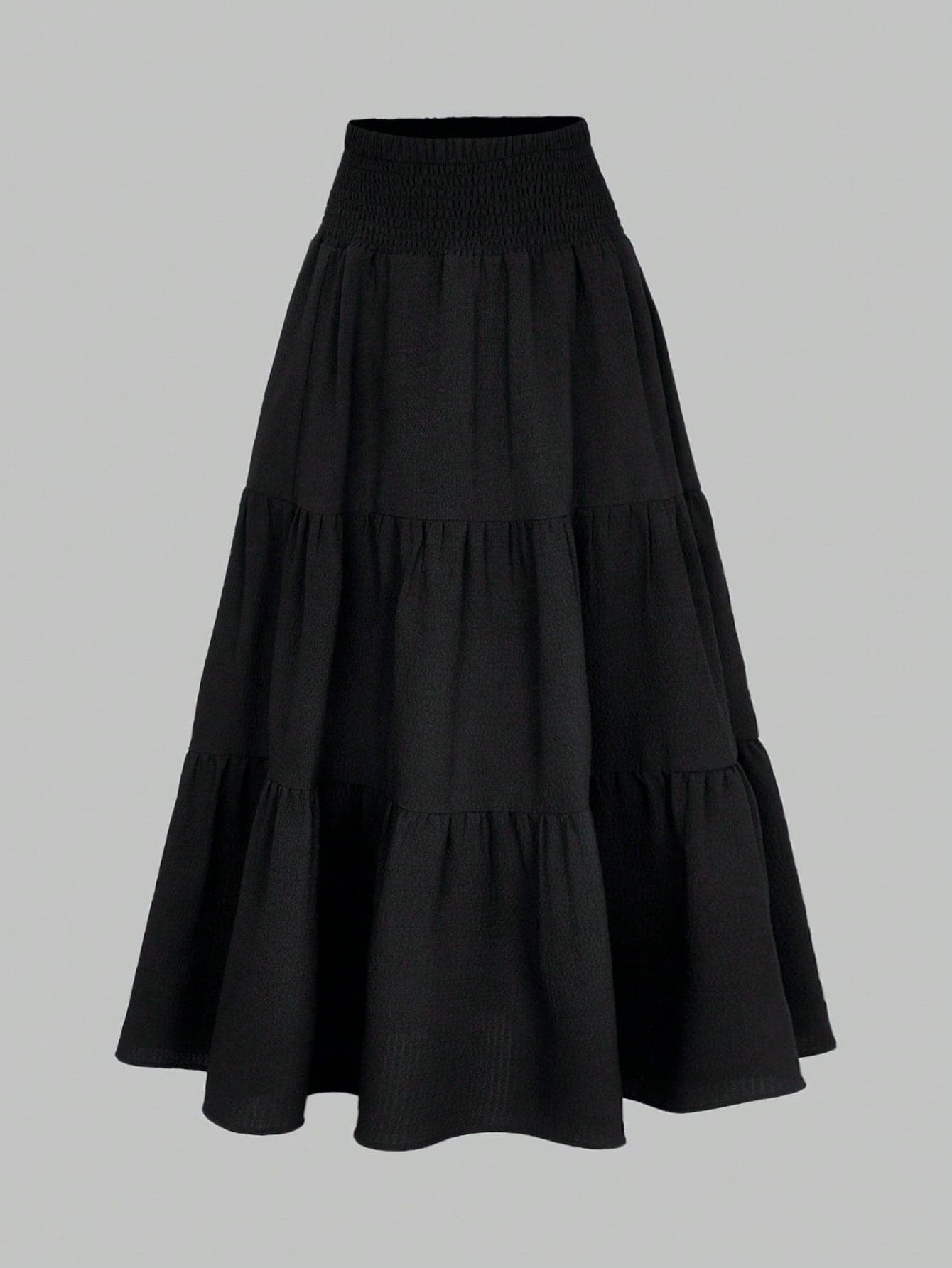 Girlism Teen Girl Black Summer Casual Boho Long Ruffle Skirt,Paperbag Waist Frill Trim Hem Skirts For Spring,Vacation,Holiday,Homecoming&Back To School Wear