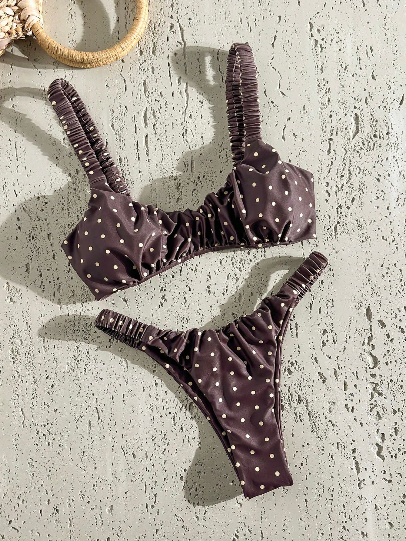 Swim Mod Women's Random Print Ruched High Cut Sexy Bikini Set, Summer