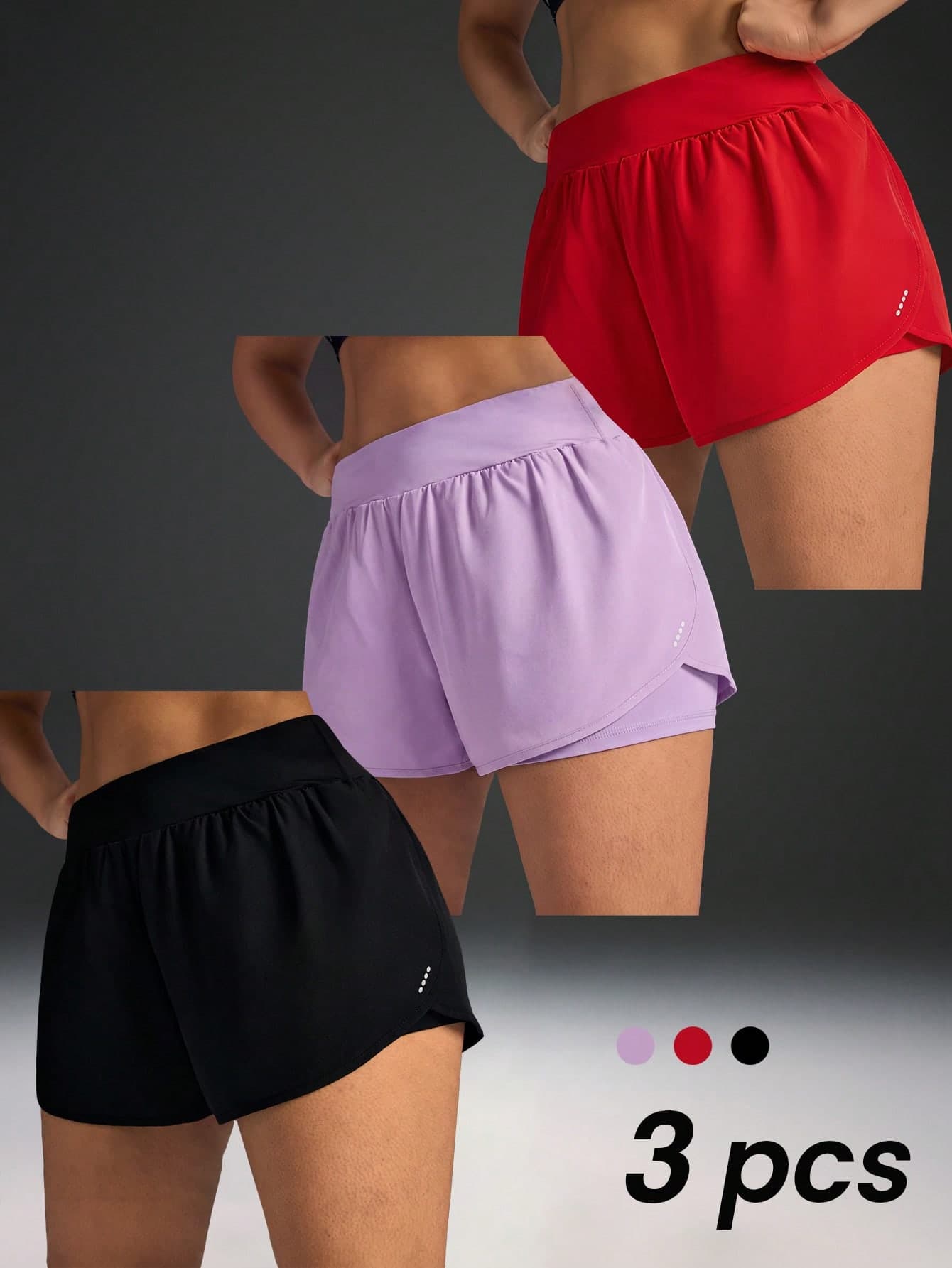 Powerista Plus Size Women Solid Color Casual Sports Shorts, Suitable For Fitness & Running