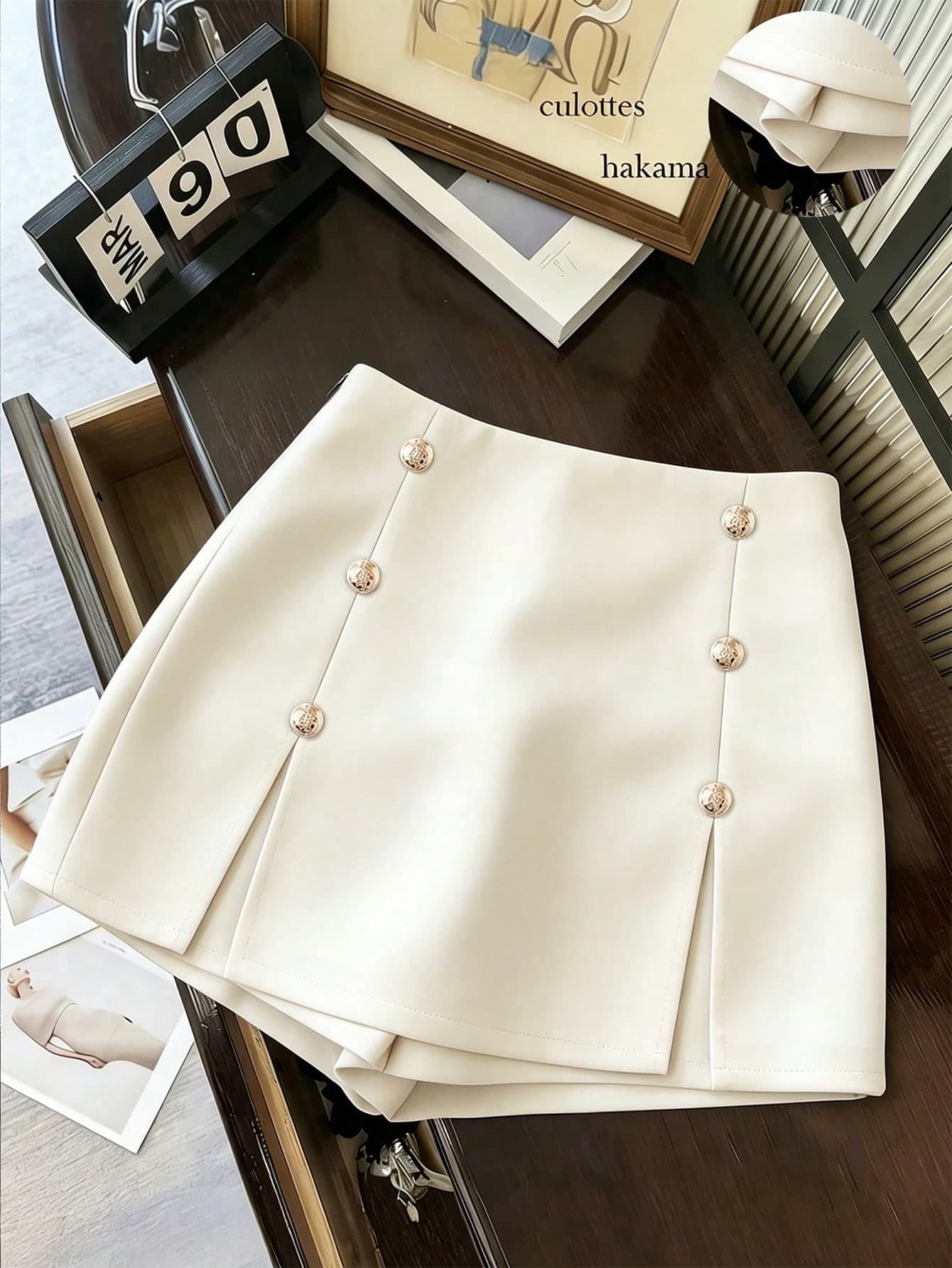 Franclia Women's Elegant Commuter Button Decor Split Skort, Summer