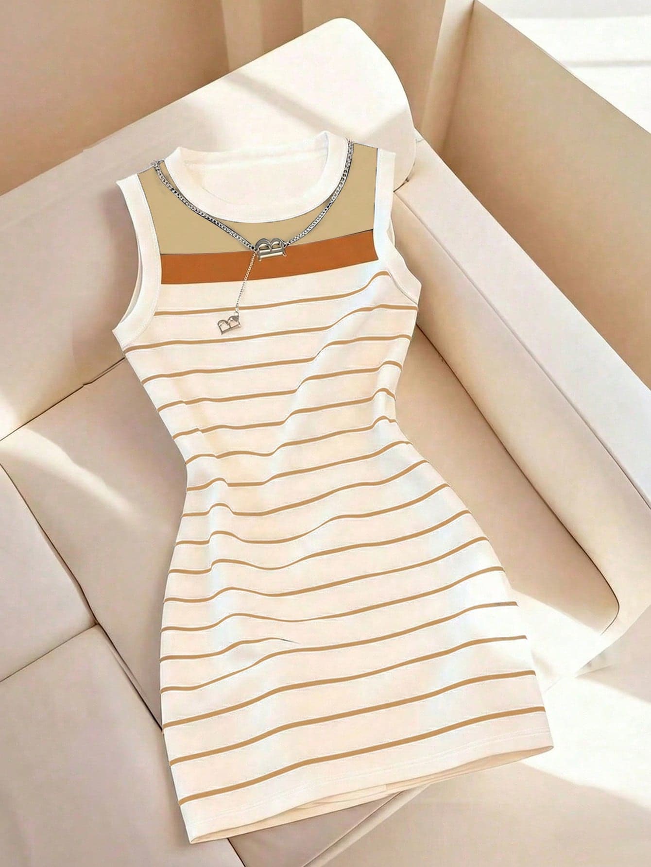 Resyla Women's Summer Casual Vacation & Commute Colorblock Striped Print Sleeveless Dress
