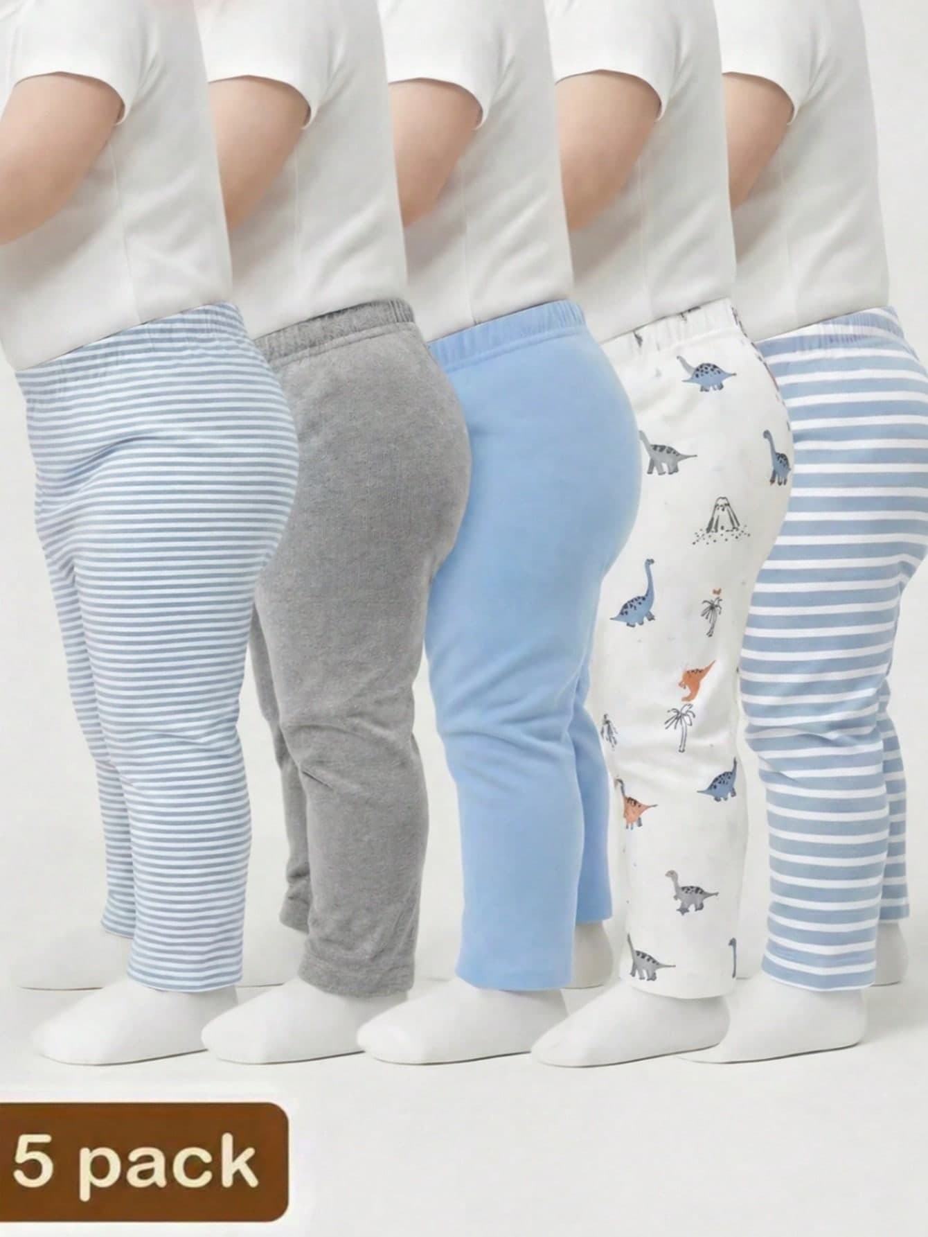 SHEIN Playful Pals 5pcs Baby Boy Striped & Star Print Pants Set