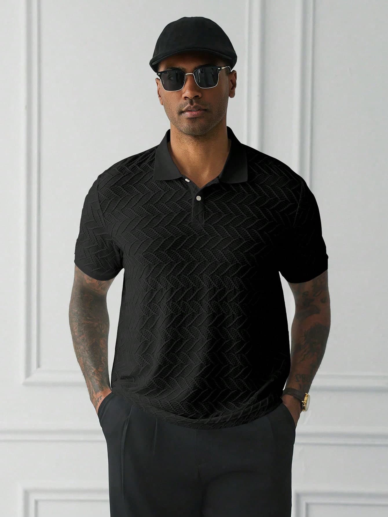 HUEFORM Men's Short Sleeve Textured Fabric Polo Shirt, Suitable For Outings, Gatherings, And Vacations