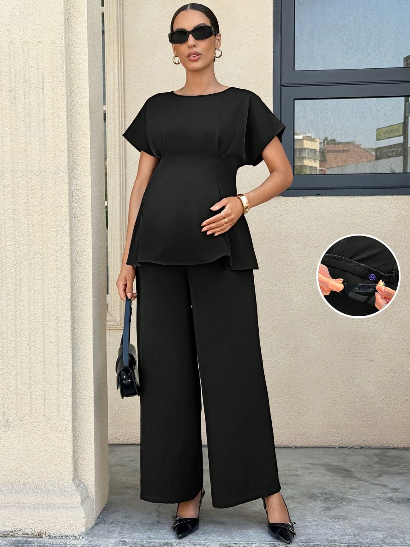 MaterniWear Maternity Elegant Solid Color Top & Pants 2 Pieces Set