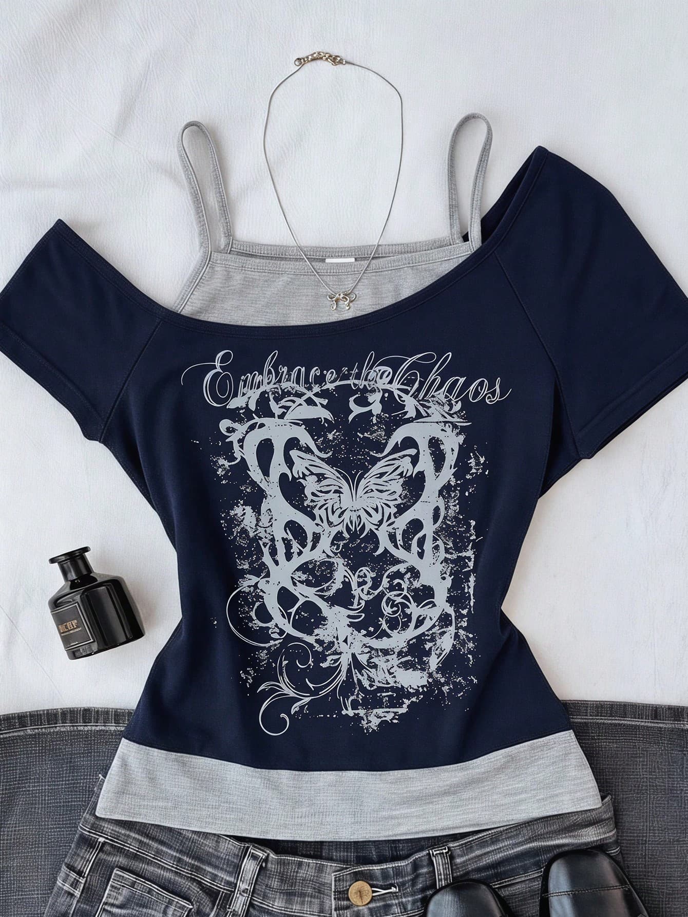 SHEIN Teen Girls Navy Summer Streetwear Beach Casual Hippie Grunge Punk Goth Cotton Oversized Graphic Tee Shirts For Women Youth Girl Clothes T Shirt Ladies