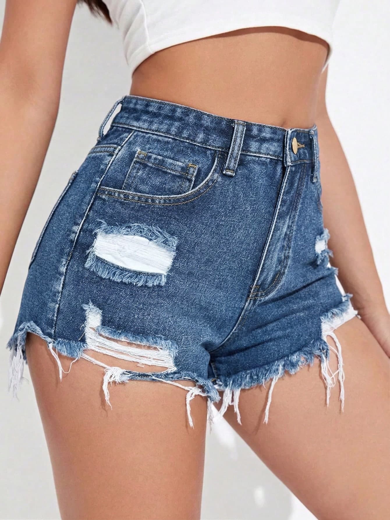 Rivivi Women's Casual Distressed Frayed Hem Denim Shorts With Pockets