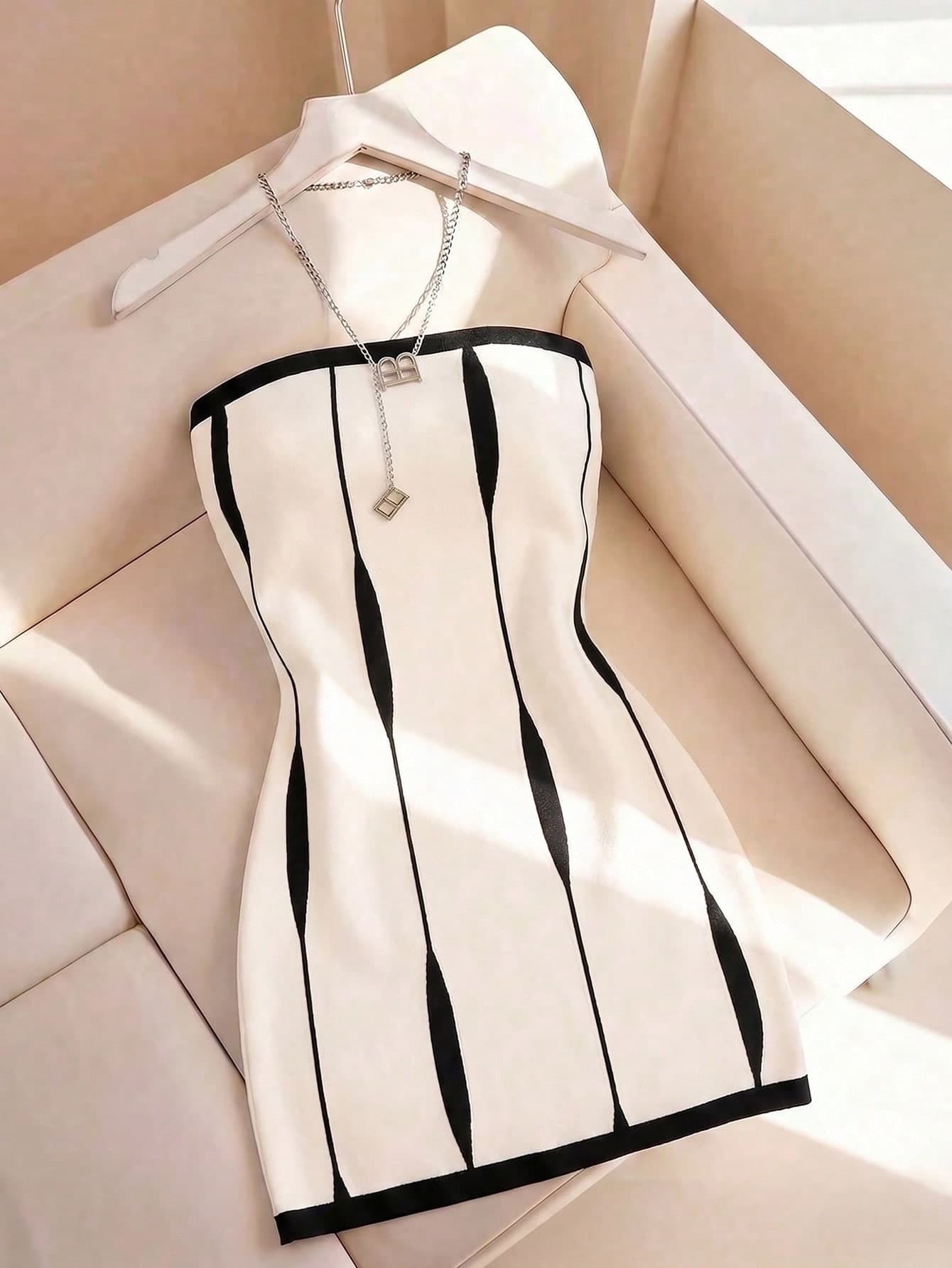 GlowEve Color-Blocked Striped Knit Strapless Dress