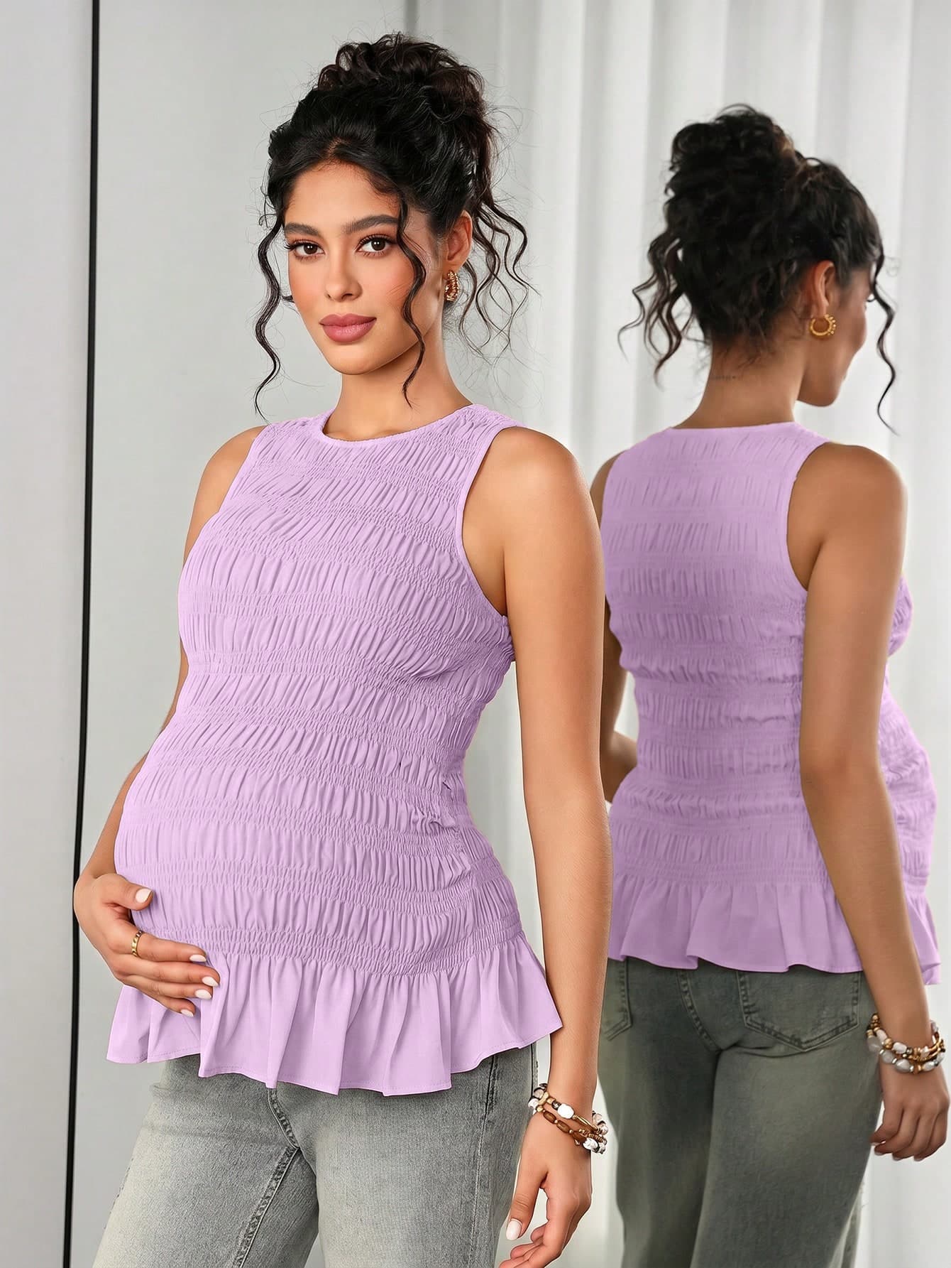 Momance Women's Solid Color Camisole, Elegant Light Blue Summer Maternity Photoshoot Baby Shower