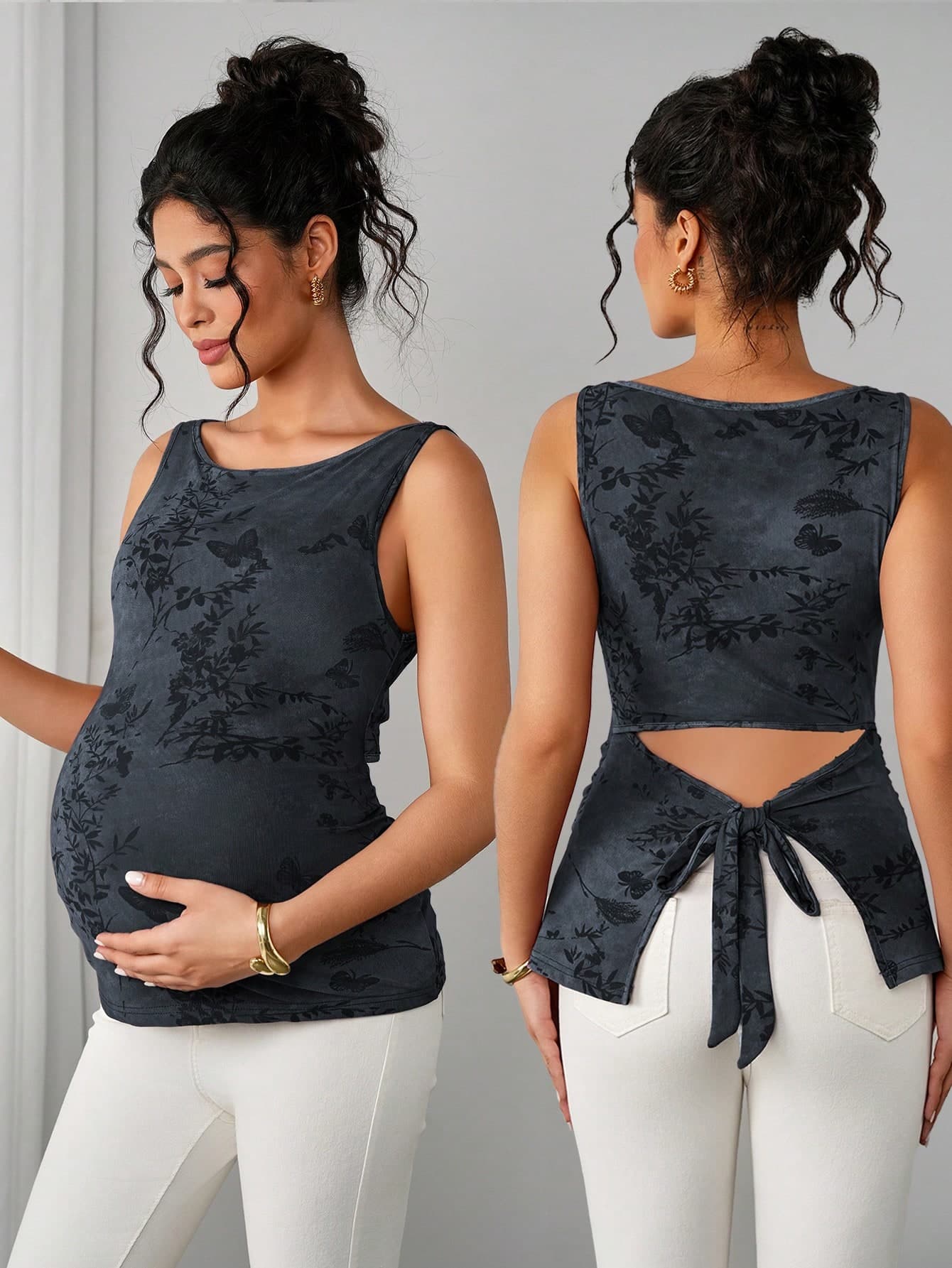 Momance Printed Sleeveless Fitted Elegant Maternity Tank Top For Women Photoshoot Summer
