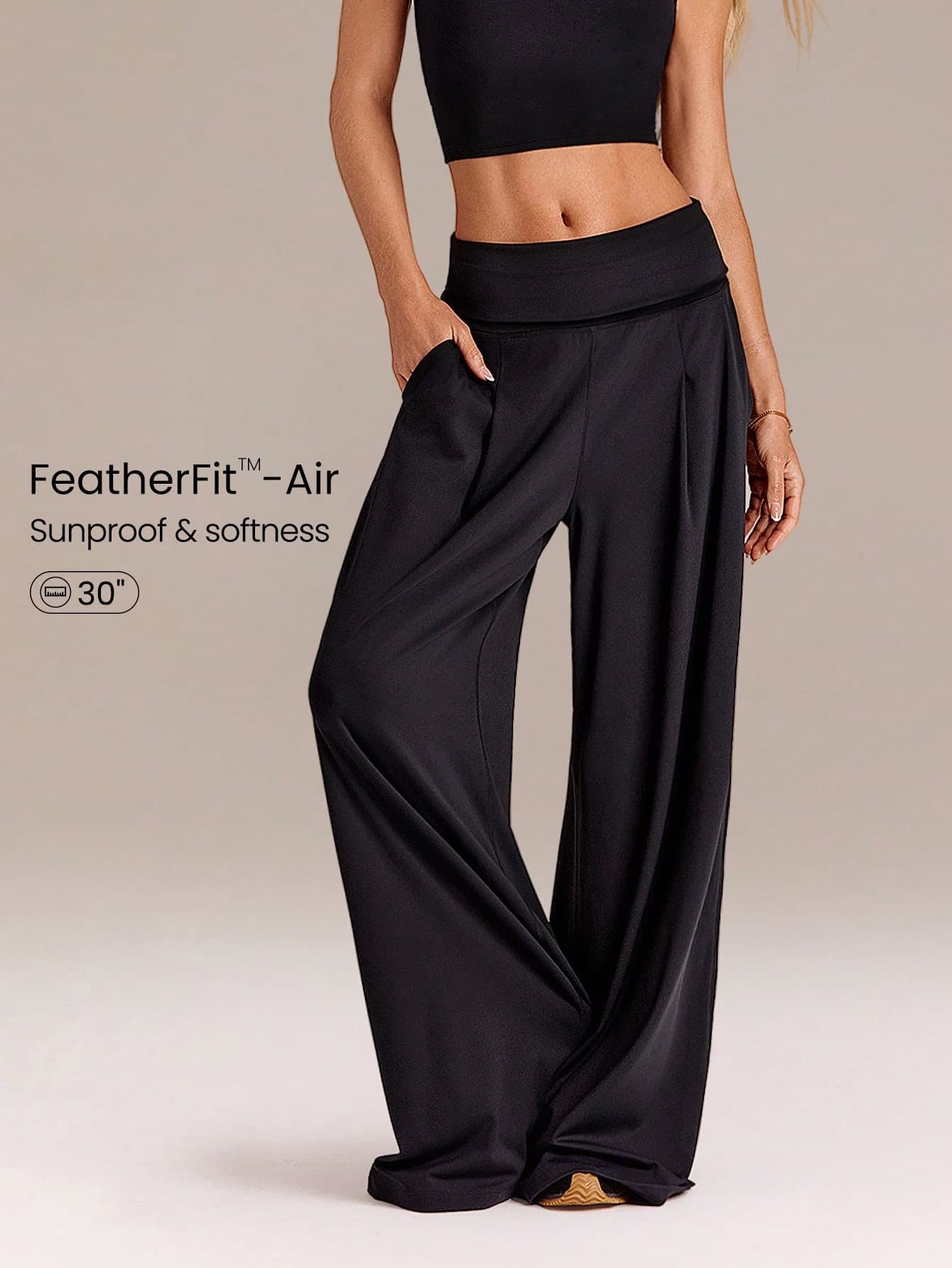 GLOWMODE 30" FeatherFit™-Air Flow & Glow Quick-Dry Stretchy UV Protection Low Rise Foldover Wide Leg Pants With Side Pockets Summer Daily Casual Wear