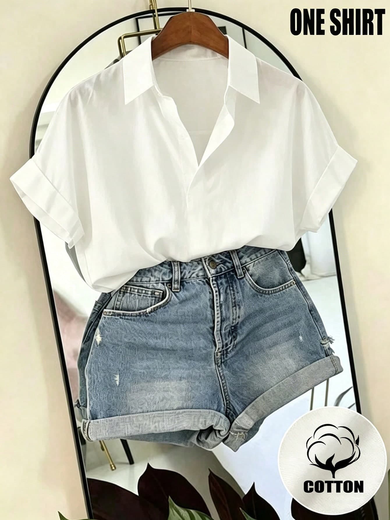 Franclia Fashionable French Design White Women's Shirt,Loose Batwing Sleeve Lapel Short Sleeve Top, Summer Casual Office Clothing,Vacation Outing Y2K