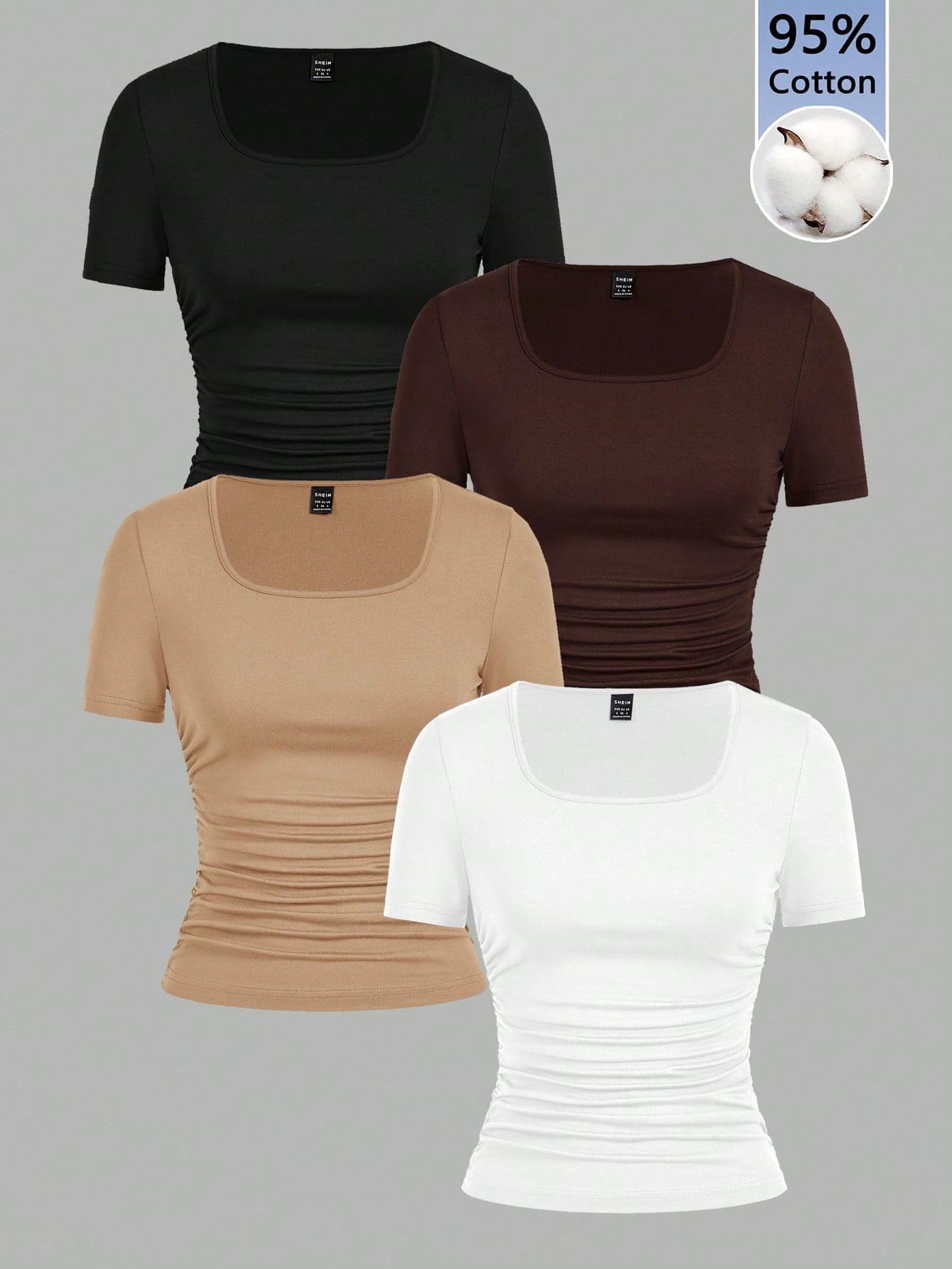 SHEIN EZwear 4pcs/Set Women Casual Minimalist T-Shirts, Suitable For Summer,Summer Top
