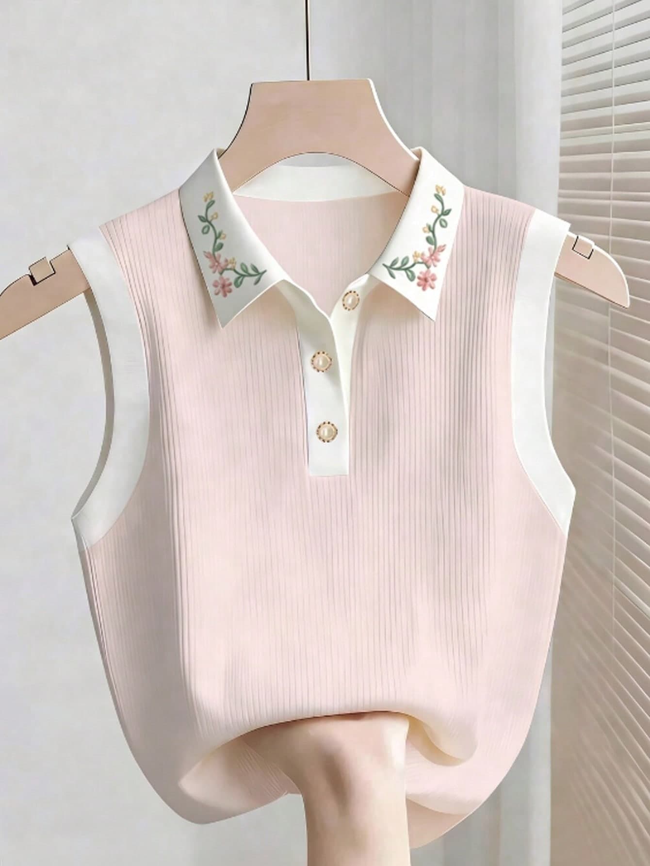 Franclia Women's Floral Embroidery Patchwork Casual Versatile Daily Wear Top