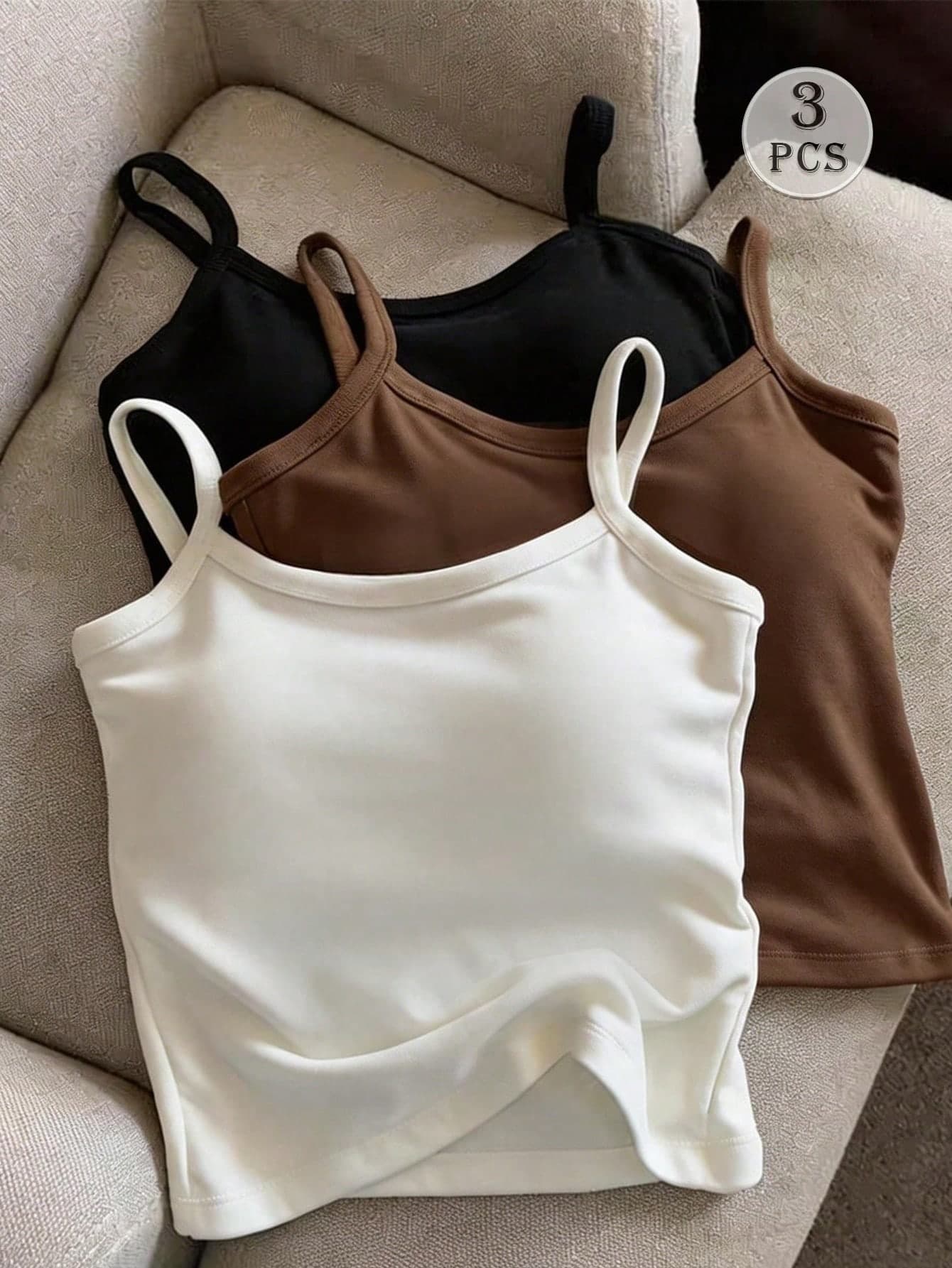 Resyla 3pcs/Set Women's Solid Color Casual Fashion Camisole Set For Summer
