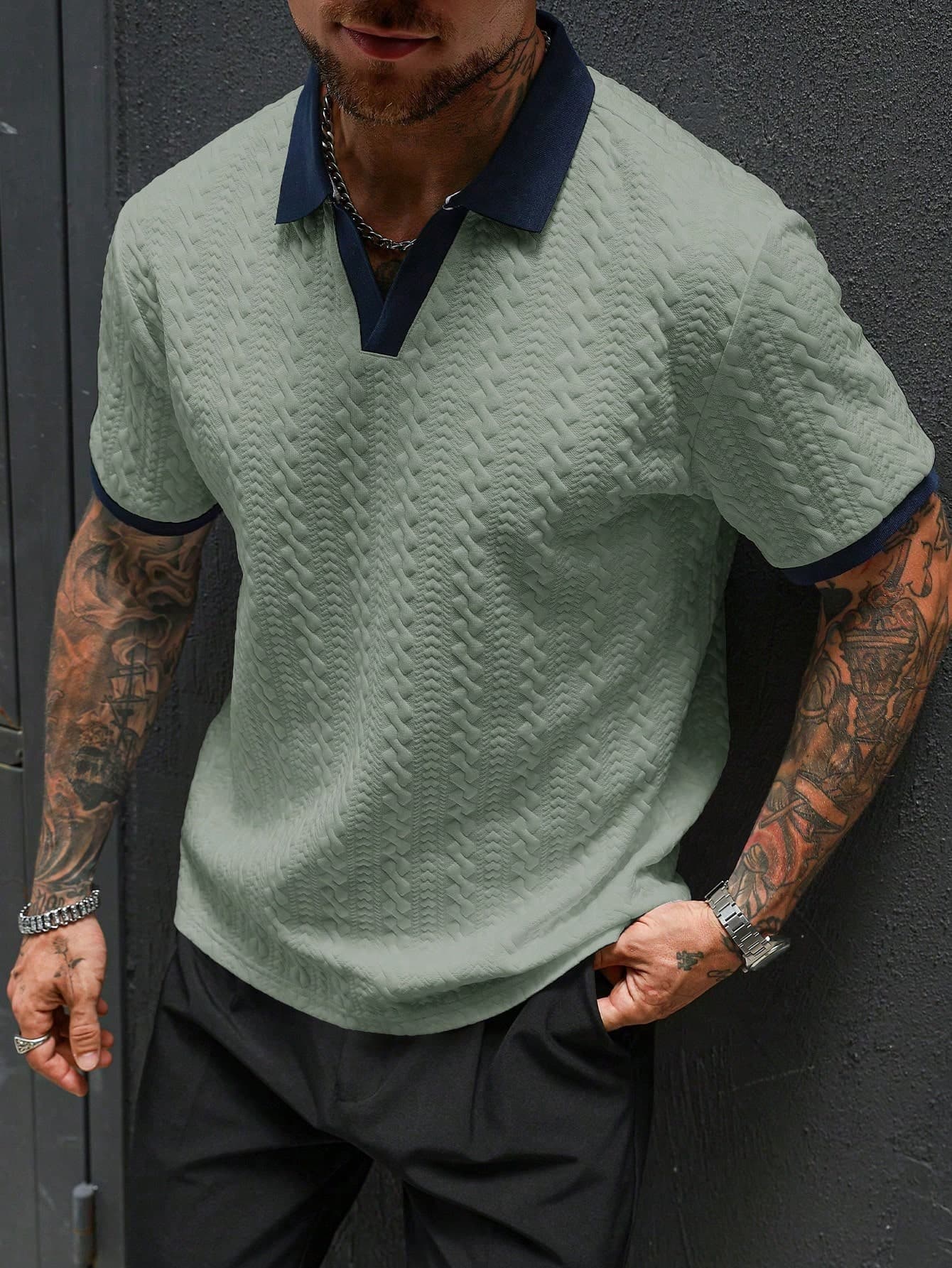 Manfinity CasualCool Men's Color Block Casual Versatile Commute Short Sleeve Polo Shirt