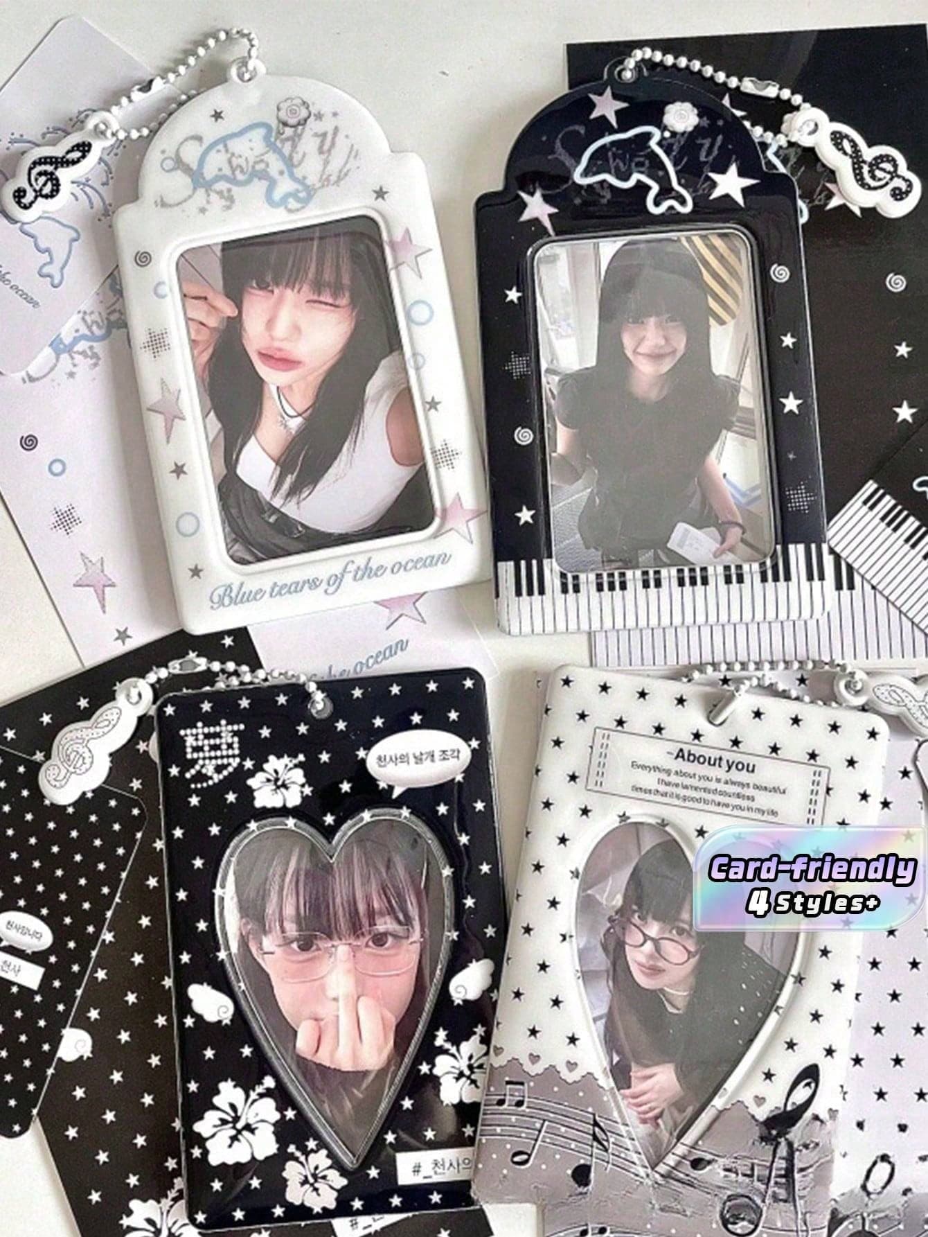 Black And White Grey PVC Card Holder Star Chasing Idol Small Card Meal Card Campus Card Ins Storage Display Card Bag Pendant