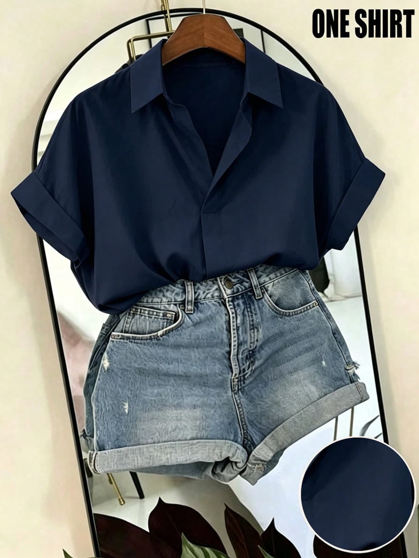 SHEIN Franclia Fashionable High-End French Design Loose Batwing Sleeve Lapel Women Shirt