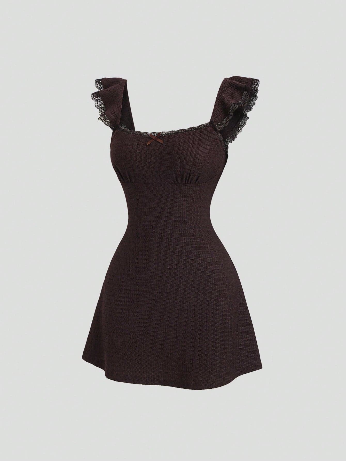 Sweetra Women's Spring/Summer Textured Lace Trim Patchwork Dress
