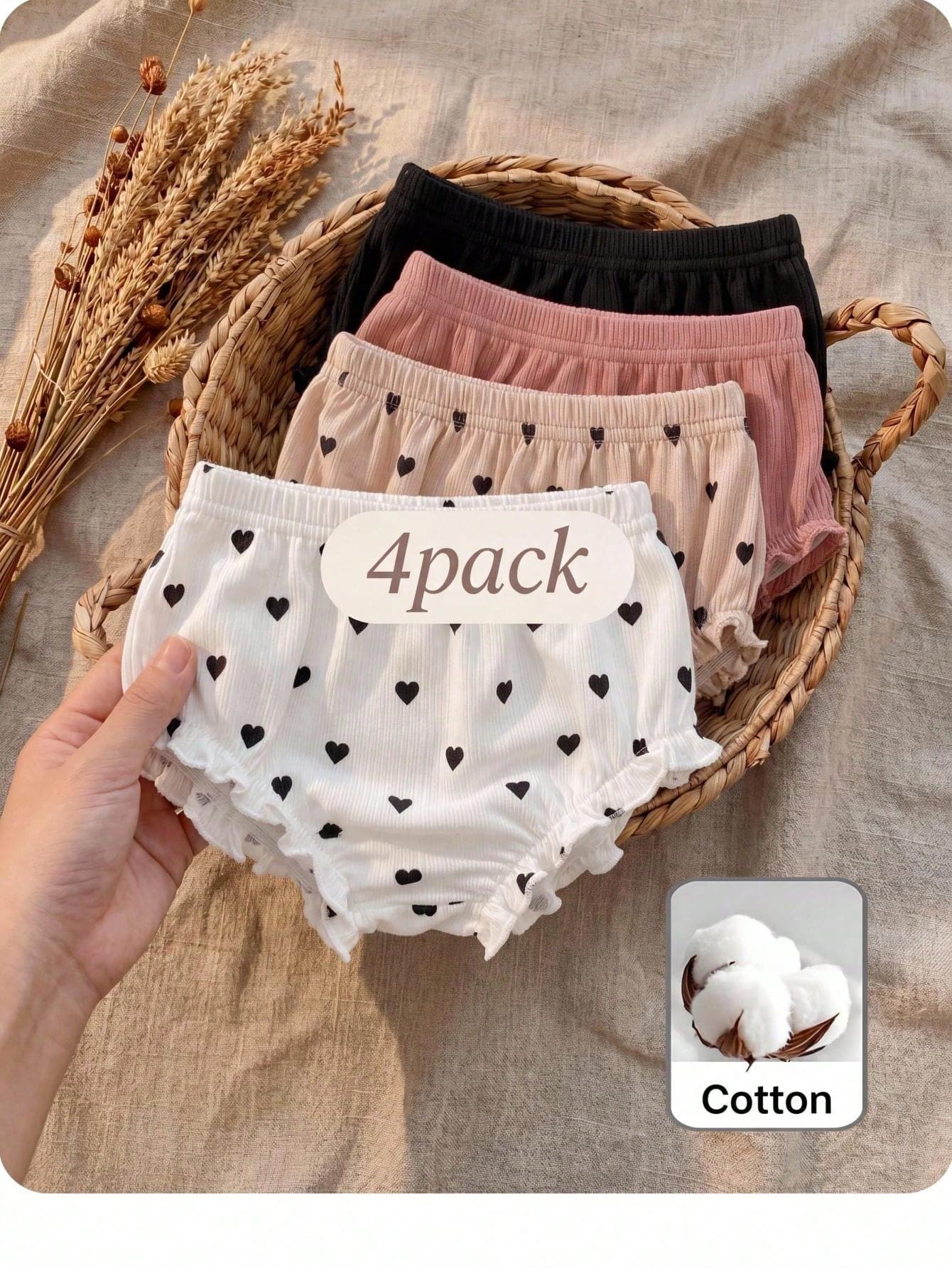 SHEIN 4pcs Baby Girl Knitted Casual Solid Color Elastic Waist Triangle Briefs