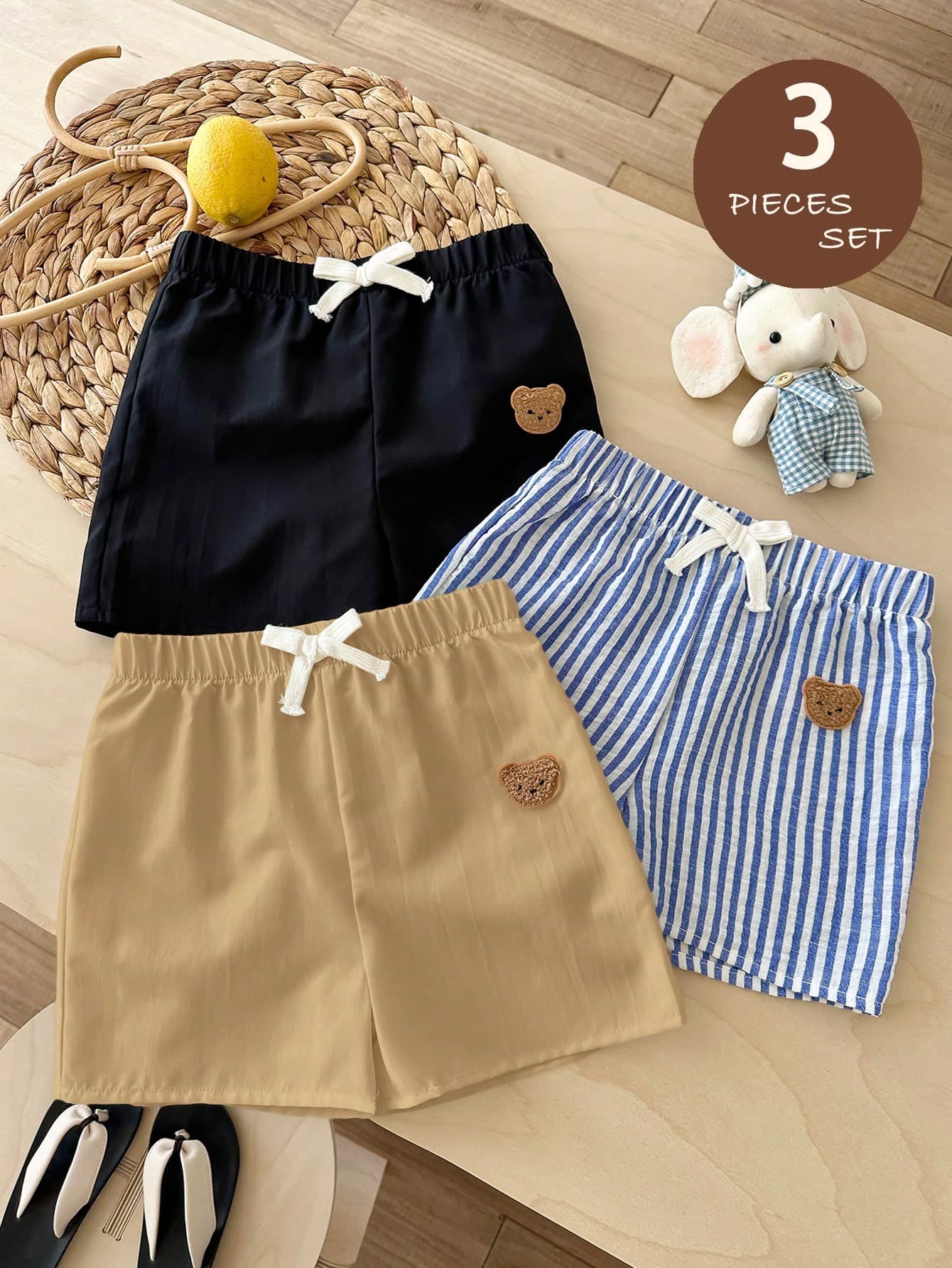 LMoss Kids Young Boy Bear Graphic Drawstring Waist Casual Shorts