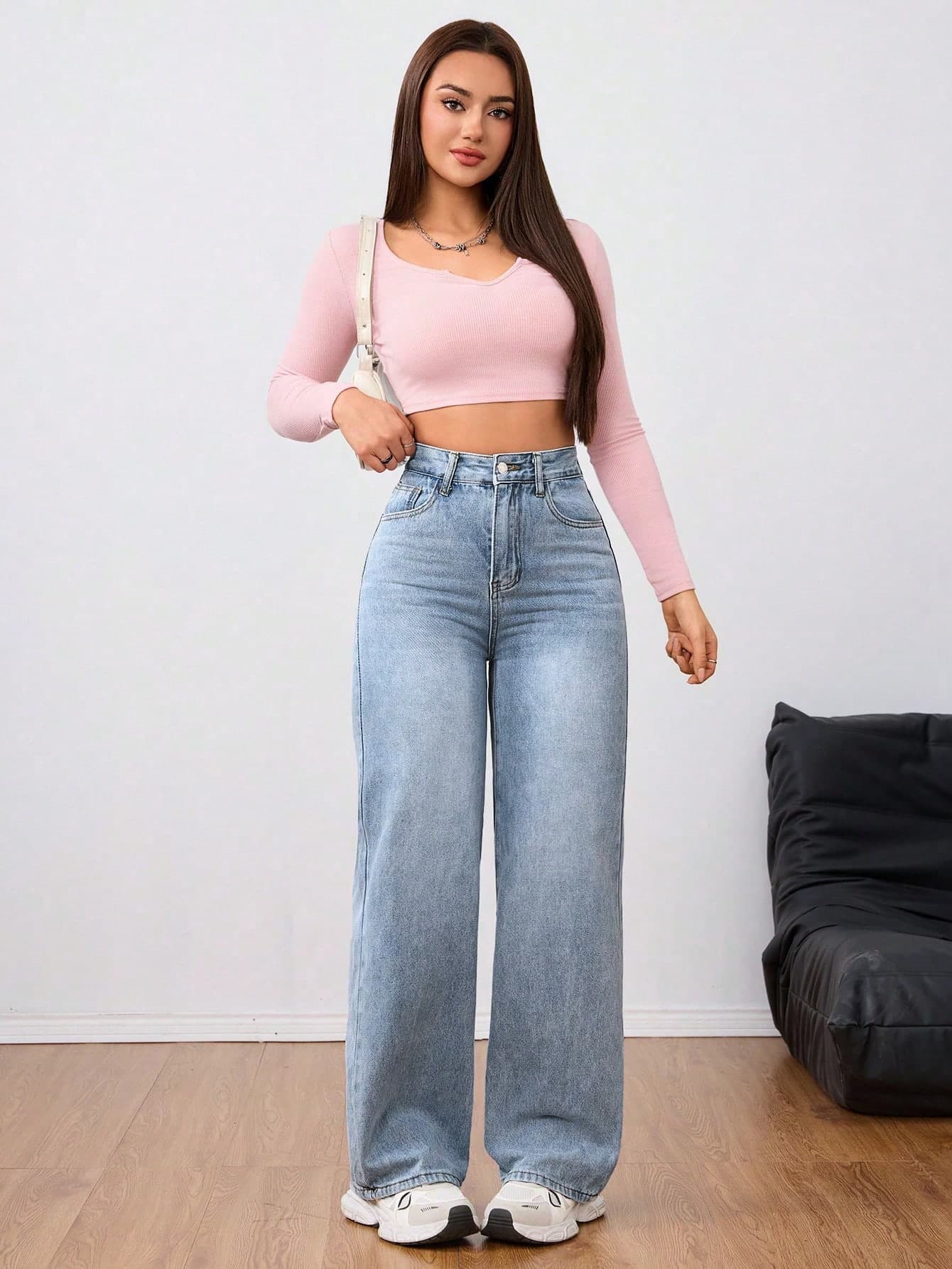 Jeanoix Women's Straight Loose Casual Streetwear Versatile Jeans With Pockets Occasion Aqua Blue Summer