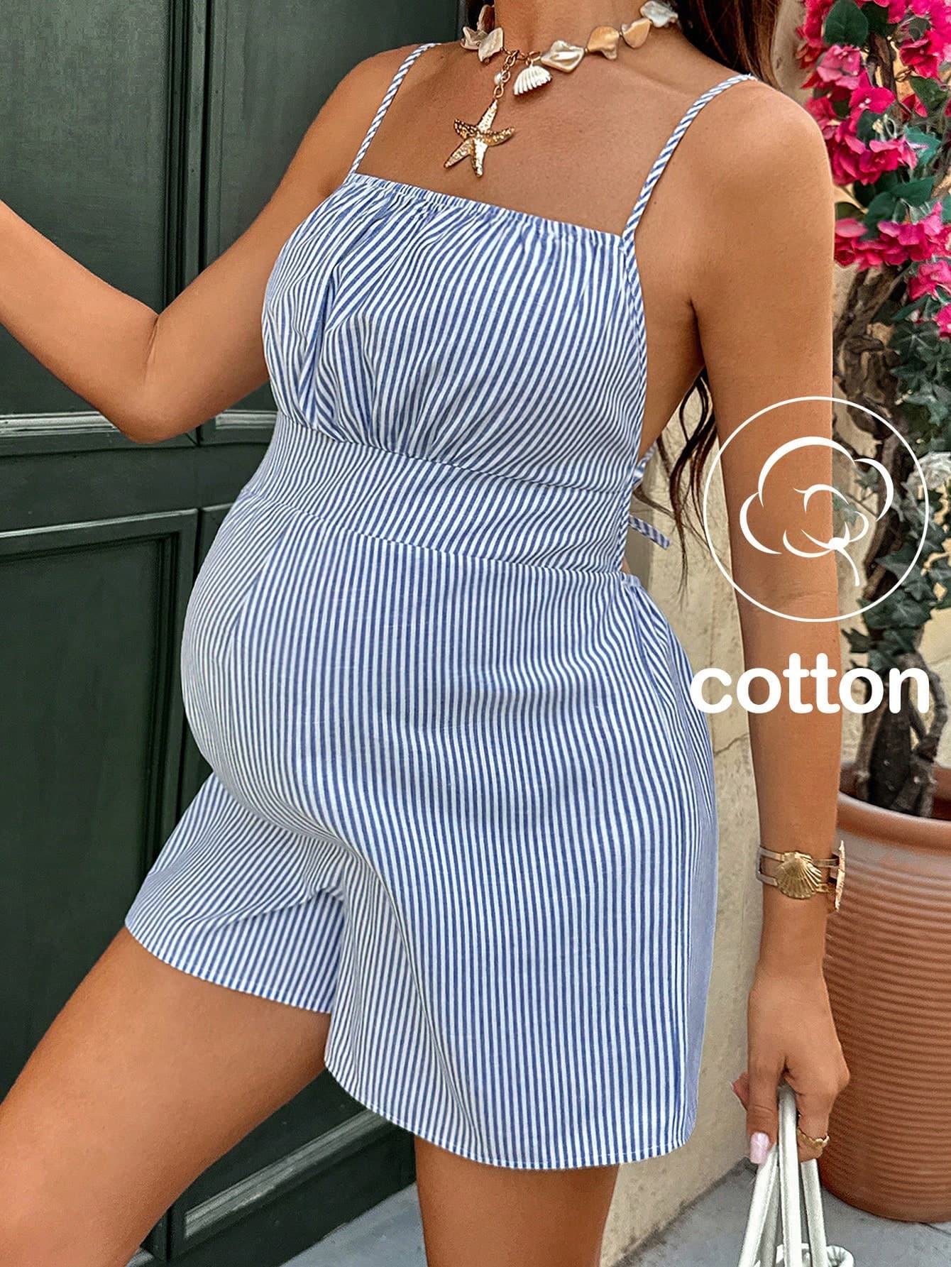 Lyckli Maternity Striped Fashionable Sexy Jumpsuit