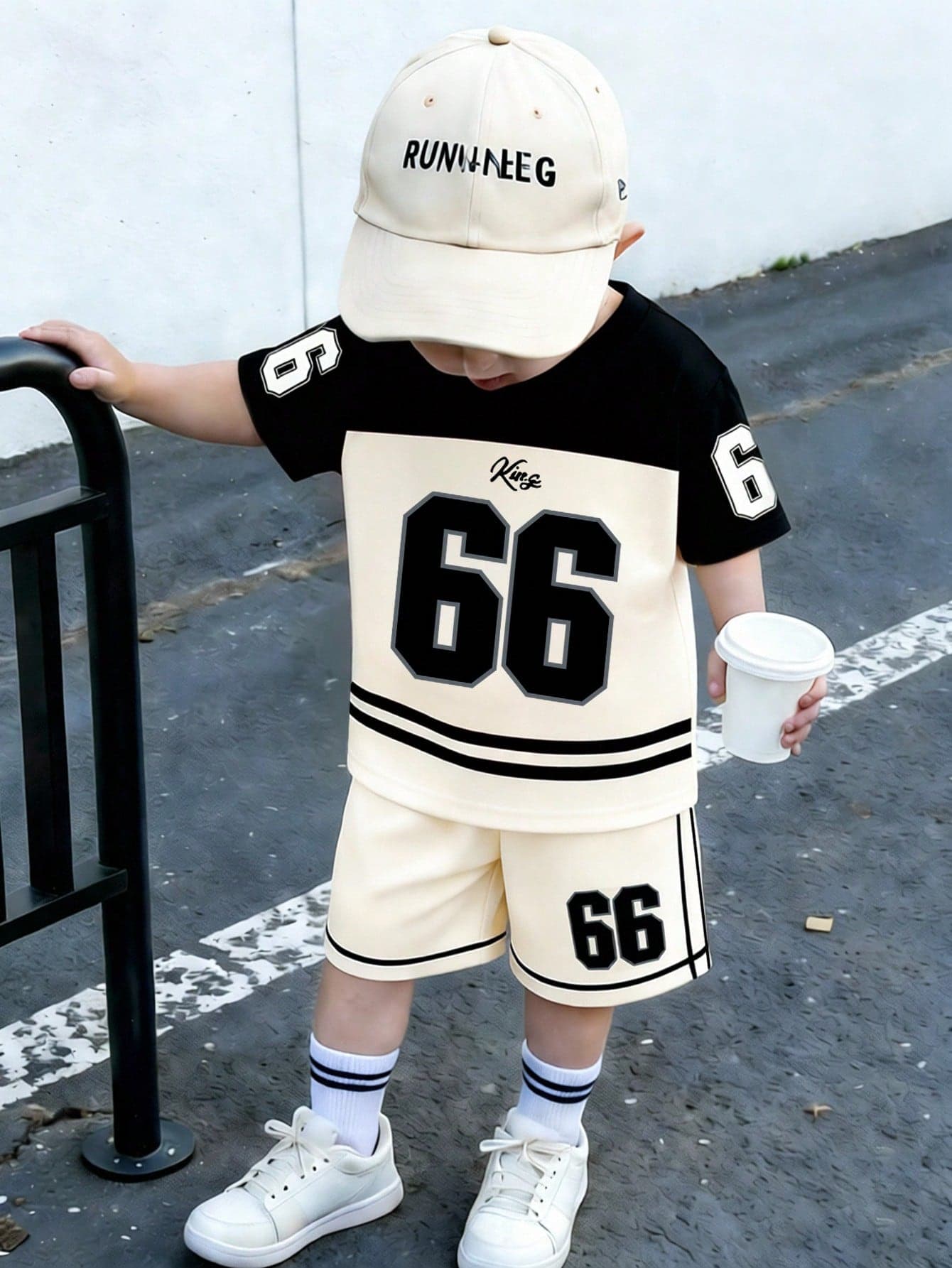 Playful Pals 2pcs/Set Baby Boy Casual Holiday Sports Style Jersey Graphic 66 Print Top Paired With Numbered Print Shorts, Summer Outfits