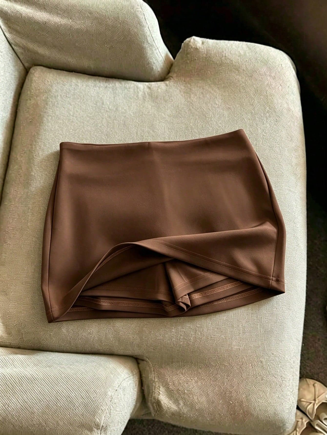 SHEIN Franclia Party Style Women's Fabric Coffee Brown Skort Asymmetrical Design Short Length