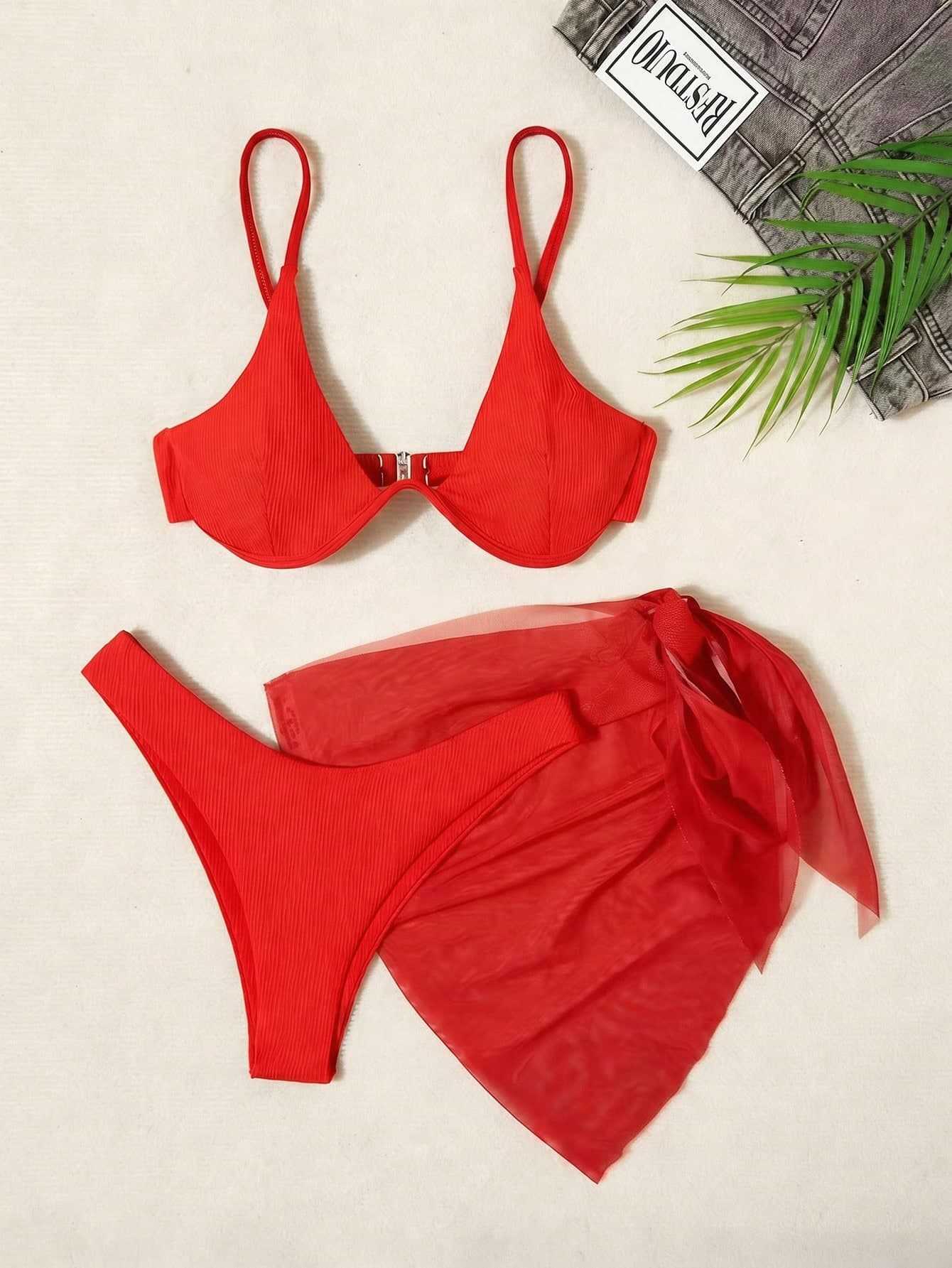 Swim Vcay Women's Summer Beach Solid Color Sexy Bikini 3 Pieces Set With Tankini Top And Skirt, Includes Underwire