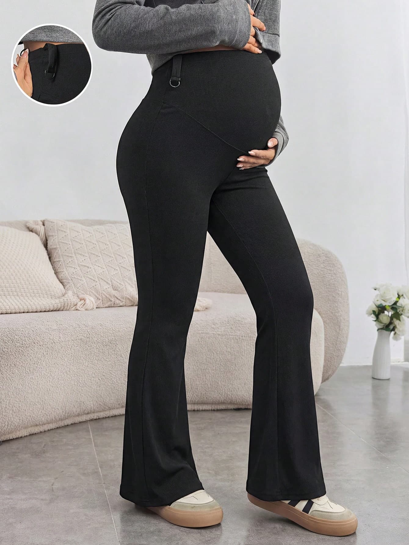 SHEIN Maternity Solid Color Adjustable Waist Casual Versatile Daily Wear Pants Fall
