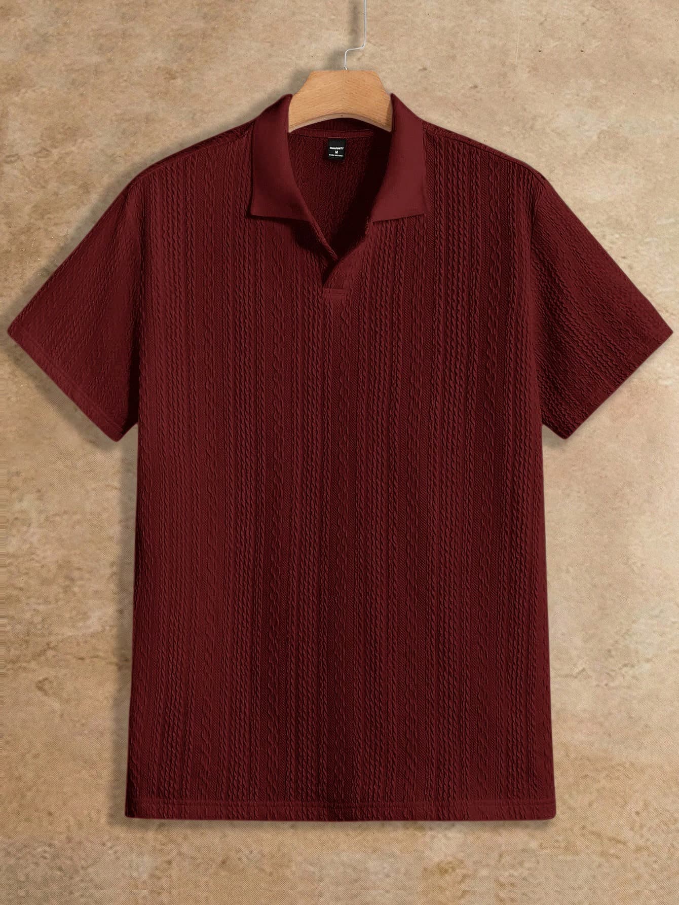 Manfinity VCAY Men's Versatile Knit Casual Short Sleeve Polo Shirt, Vacation, Father's Day Gifts, Football