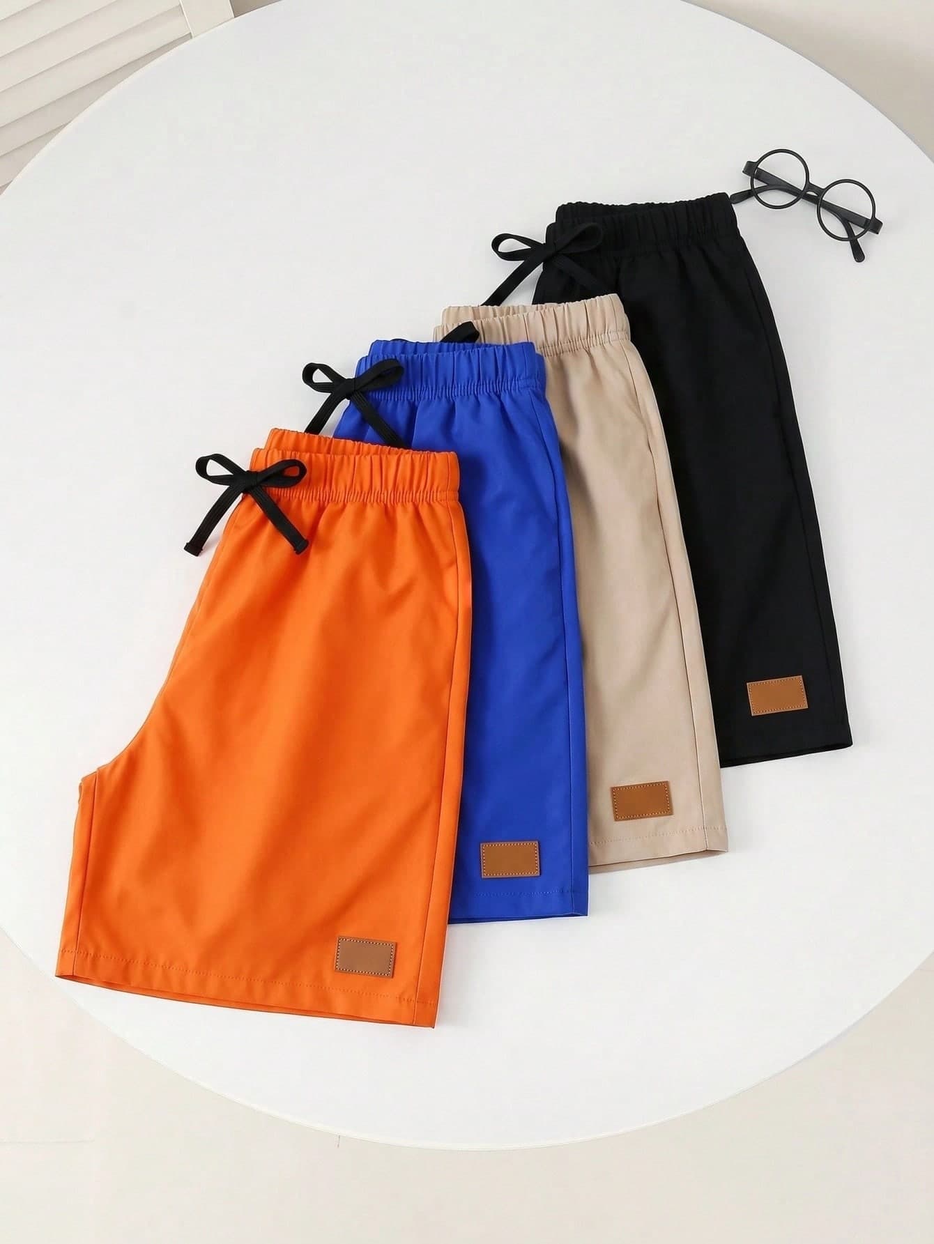 SHEIN 4pcs Kids' Casual Summer Back-To-School Solid Color Drawstring Waist Woven Shorts,Everyday Comfortable School Vacation Sports Shorts For Boys Girls