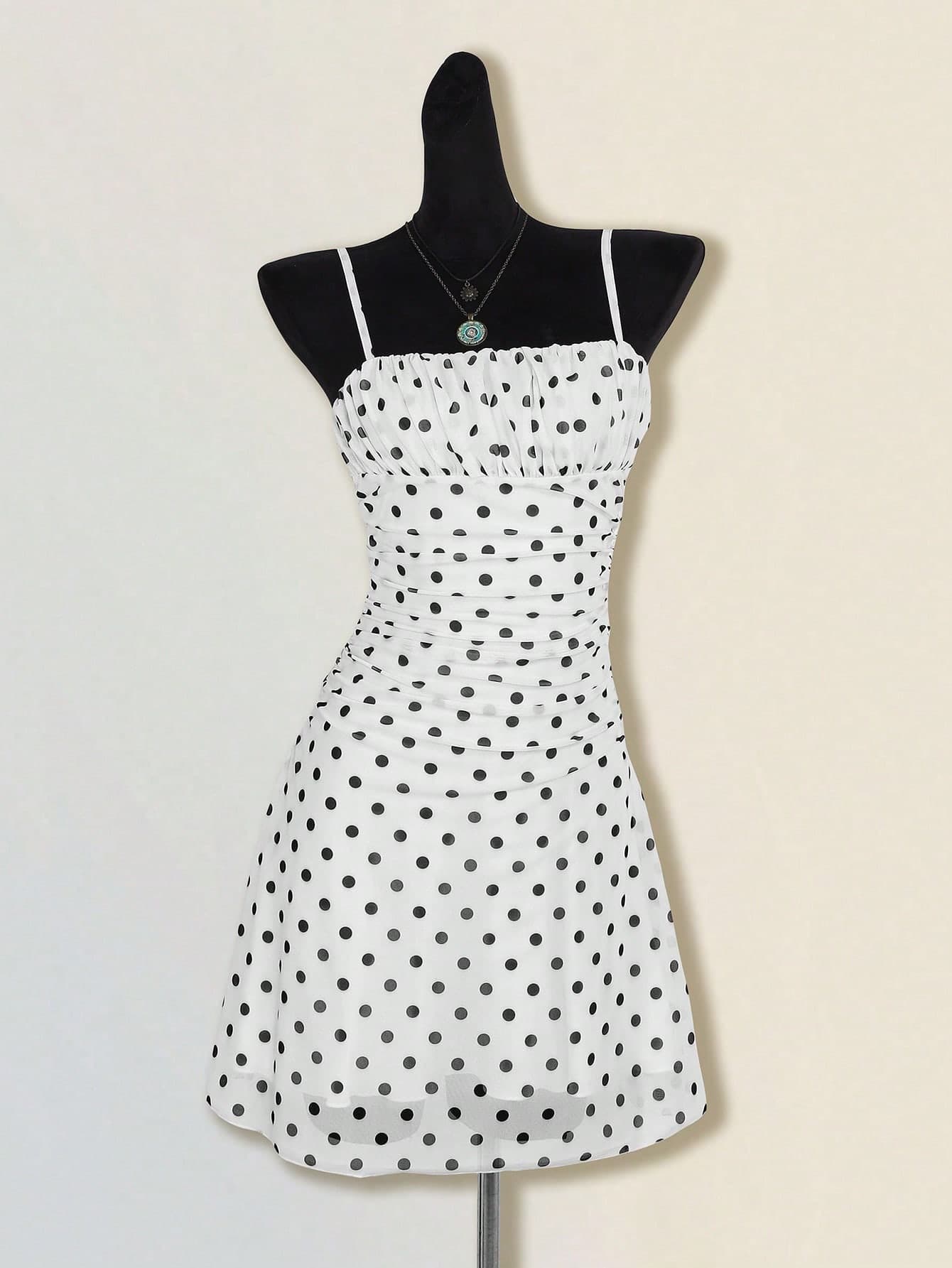 SHEIN ICON Women's Vintage Basic Sexy Maple Leaf Print Pleated Mini Dress, Suitable For Summer Vacation, Back To School Season Golf White