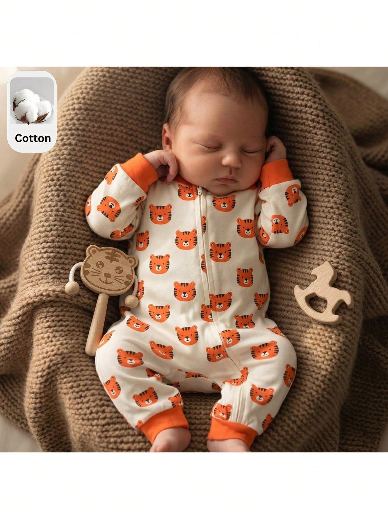 Loomiva Newborn Baby Girl/Boy Casual Cute Cartoon Pattern Knit Long Sleeve Romper, Suitable For Holiday, Layering, And Multiple Occasions