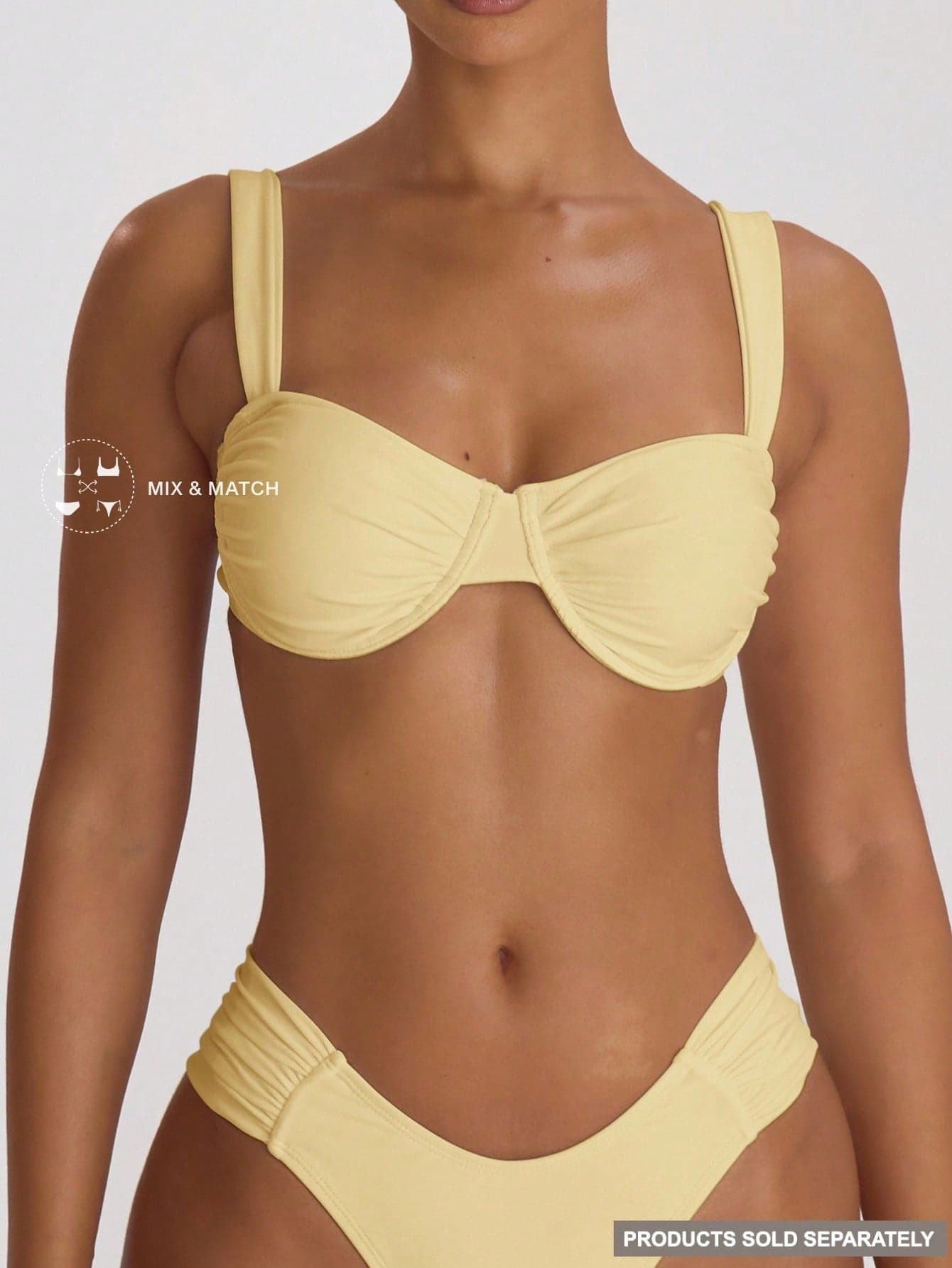 Musera Resort Underwire Thick Shoulder Ruched Cup Bikini Top Swim Vacation Holiday Summer Travel Beachwear Basics Solid Colour Swimwear Resort Core