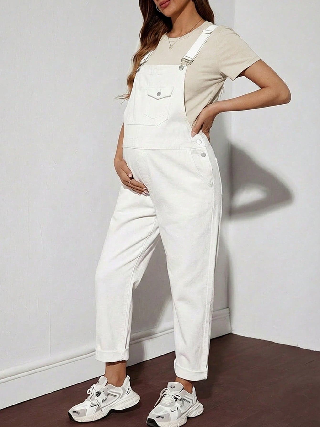 SHEIN Pregnant Women's Casual Versatile Denim Bib Overalls