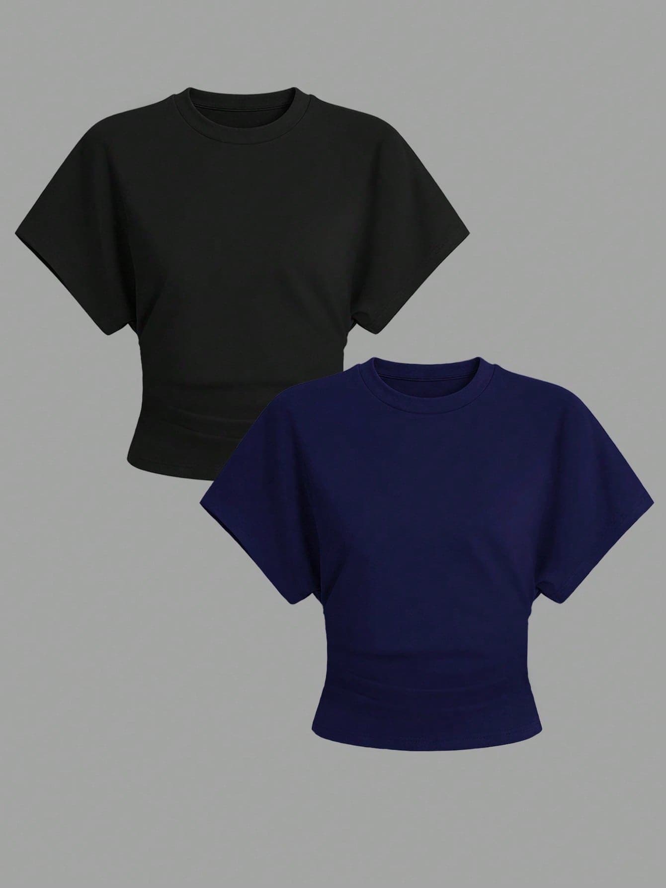 Airaco 2pcs Summer Casual Solid Color Batwing Sleeve T-Shirts