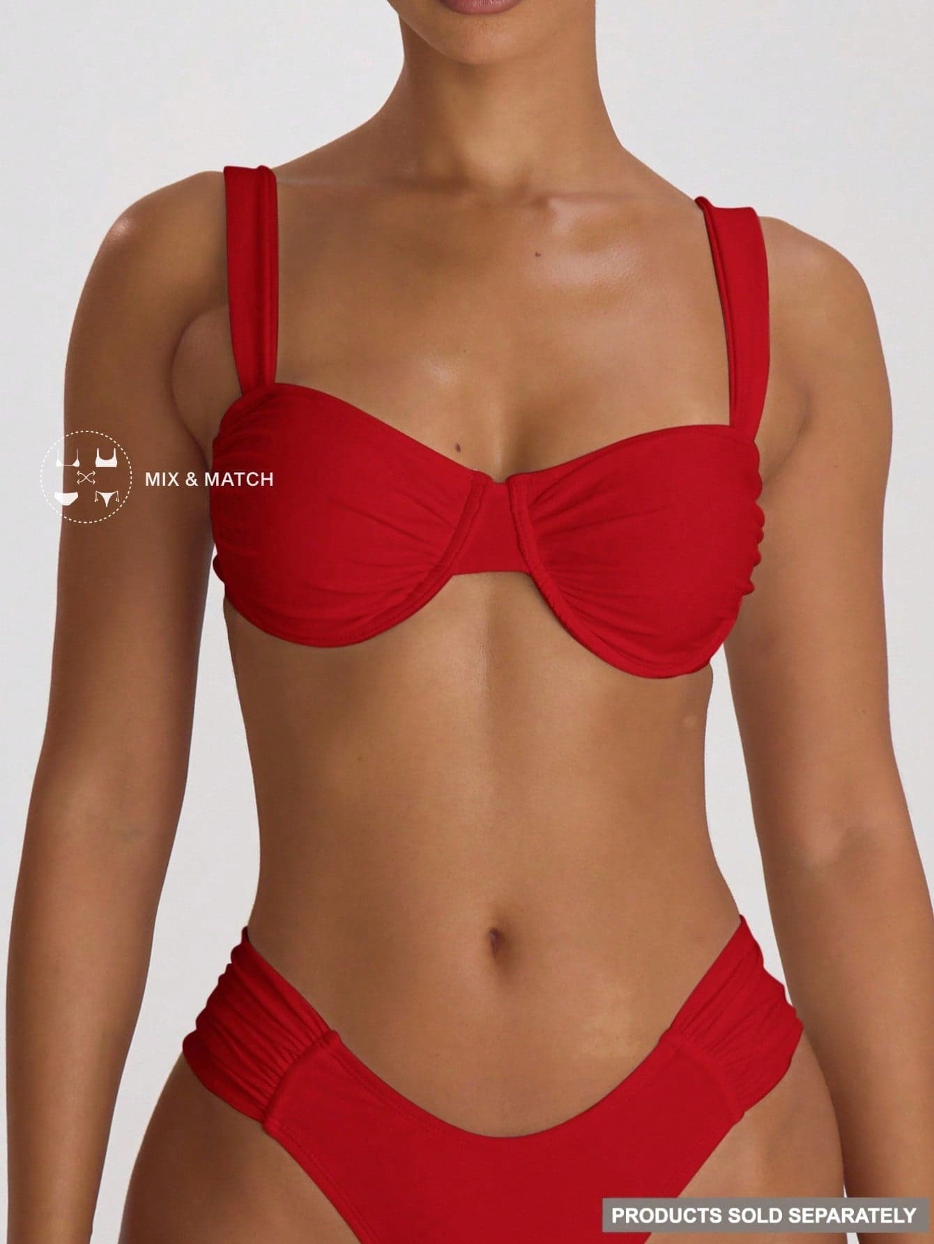 Musera Resort Underwire Thick Shoulder Ruched Cup Bikini Top Swim Vacation Holiday Summer Travel Beachwear Basics Solid Colour Swimwear Resort Core