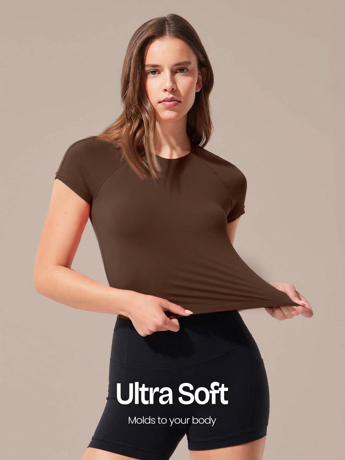 GLOWMODE Glow Era Soft Stretchy Round Neck Slim Fit Cropped Short Sleeve Active Crewneck Tee Low-Impact Yoga Pilates Gym Studio Daily Casual Wear