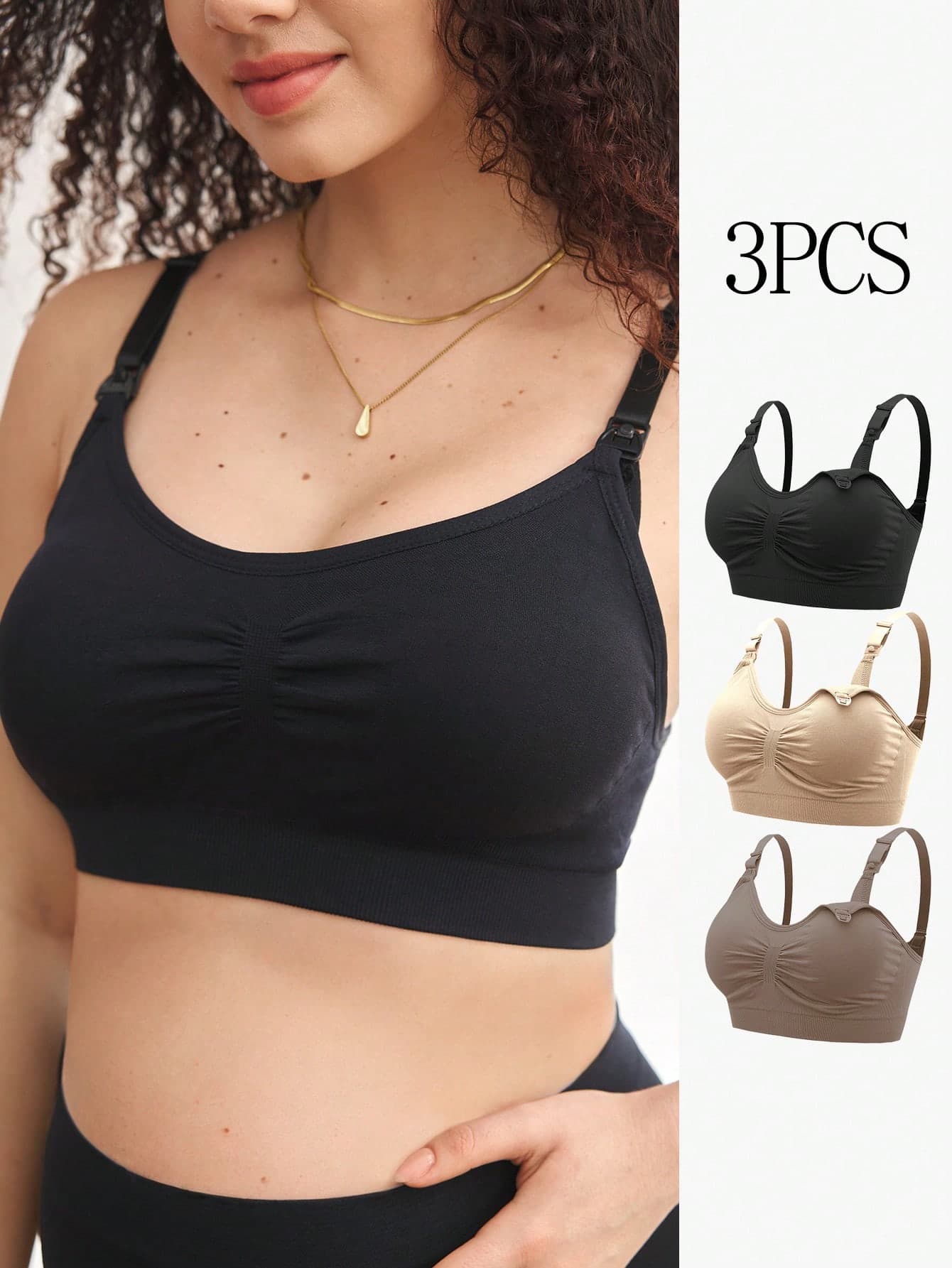 Moonlight&Mama 2026 Hot Selling Women's Fashionable & Comfortable Minimalist Solid Color High Quality Seamless Maternity & Nursing Bras 3 Pieces Set