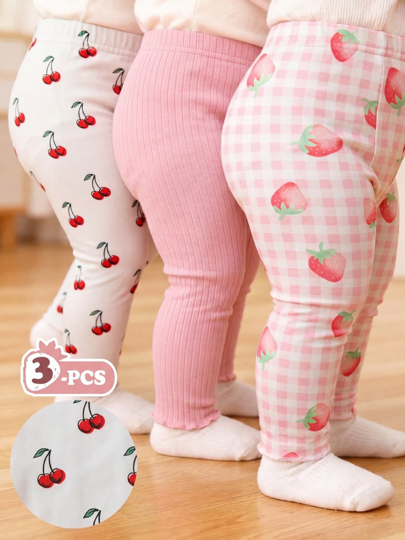 SHEIN Vintaside Kids 3pcs Baby Girls' Leggings Set Pink And White Striped Autumn Cute Holiday Minimalist Sweet Style Loose Straight Leg Pants For Daily Playtime Leisure