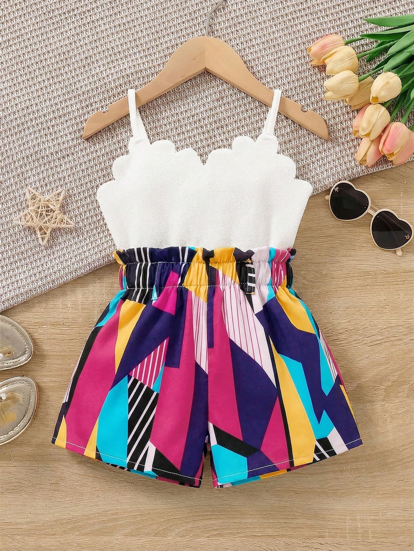 SHEIN Young Girl Contrast Color Shell Trim Sleeveless Jumpsuit, Summer