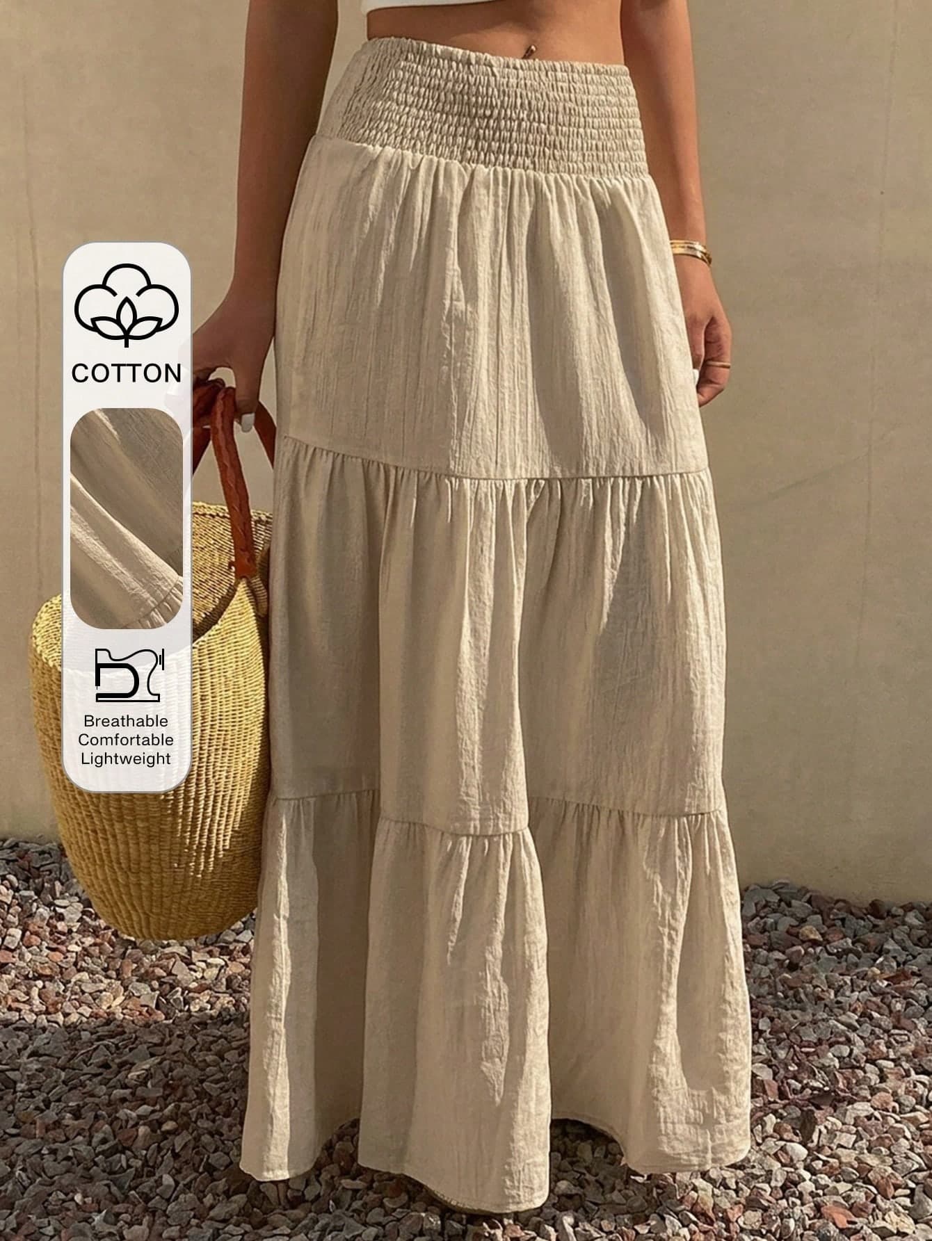DAZY Solid Color Elastic Waist Flared Skirt For Women, Vacation Summer