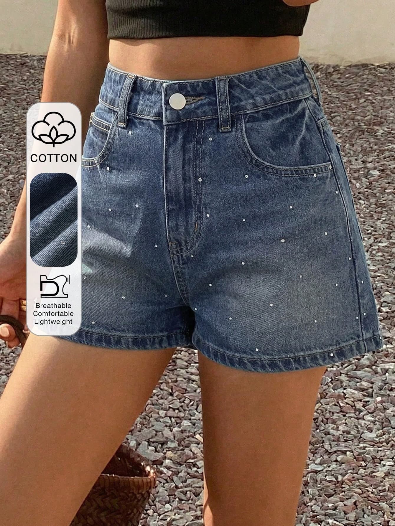 DAZY Women's Summer Rhinestone Embellished Super Short Fitted Sexy Denim Shorts