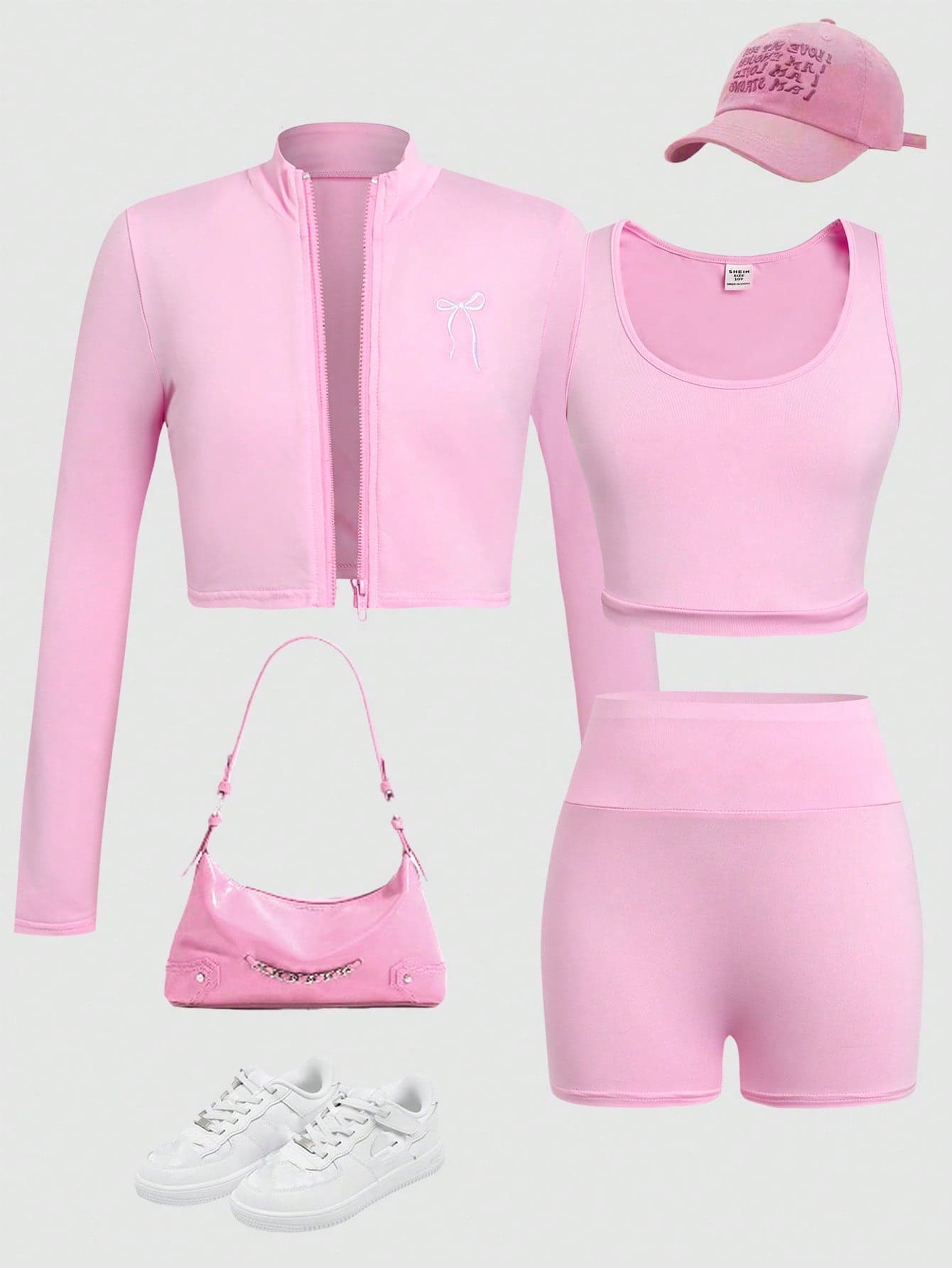 SHEIN Girlism Tween Girl Tween Girls' Casual Everyday Comfortable Fitted Solid Color Butterfly Embroidered Athleisure Set