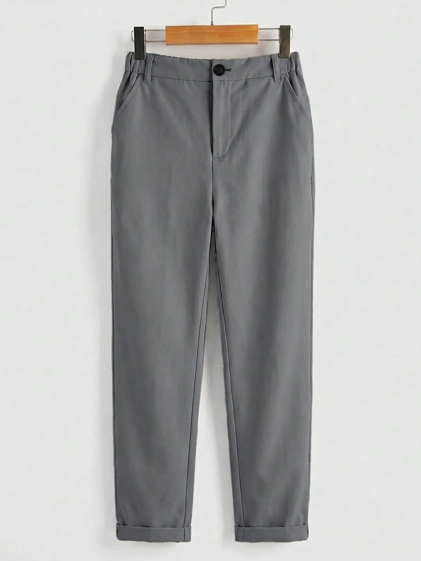 Tween Boy Versatile Solid Color Pocket Zipper Button Long Pants