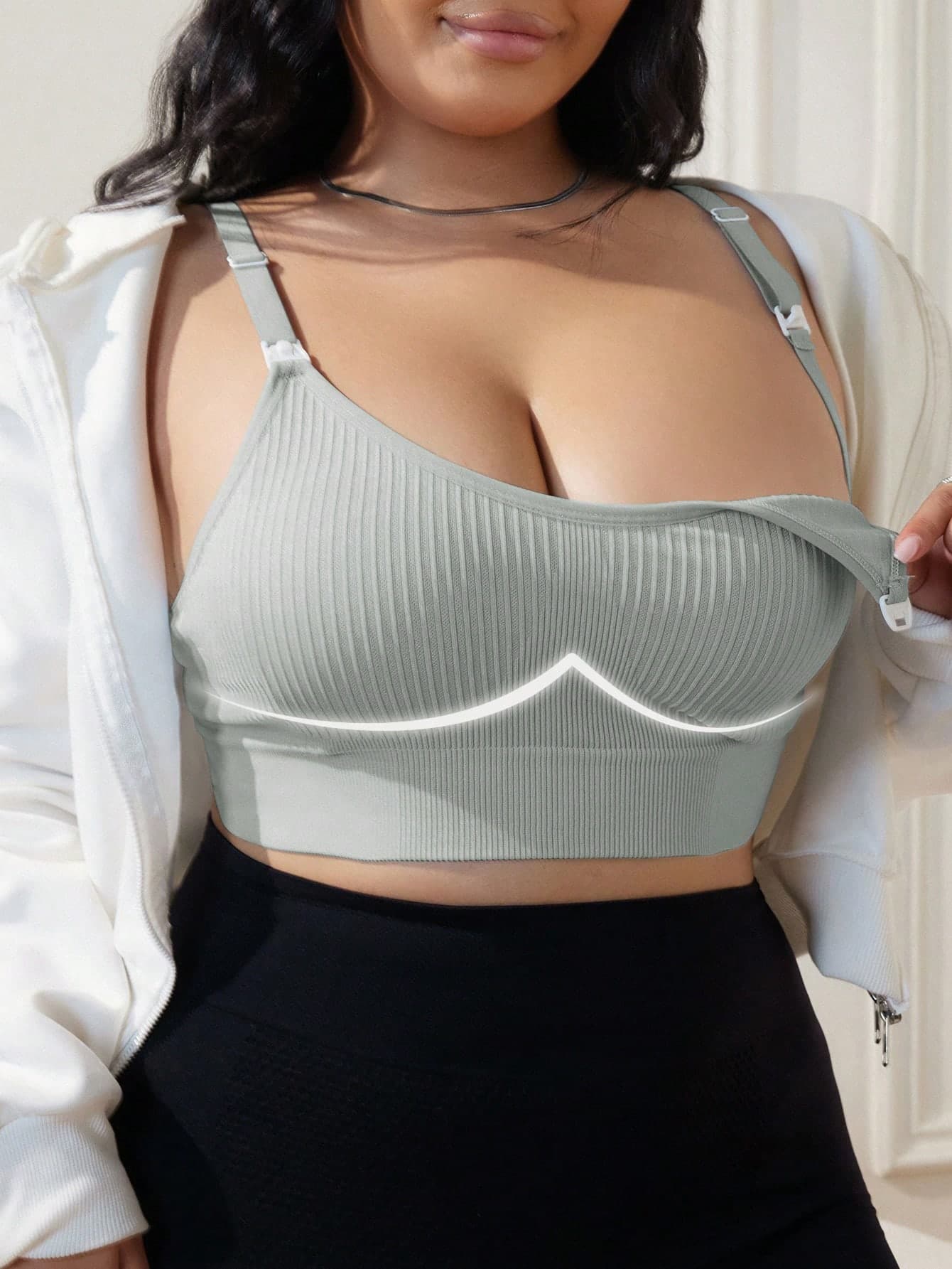 Moonlight&Mama 1pc Seamless Minimalist Ribbed Comfortable Nursing Bra, Plus Size Wedding Wedding Guest Guest White Summer