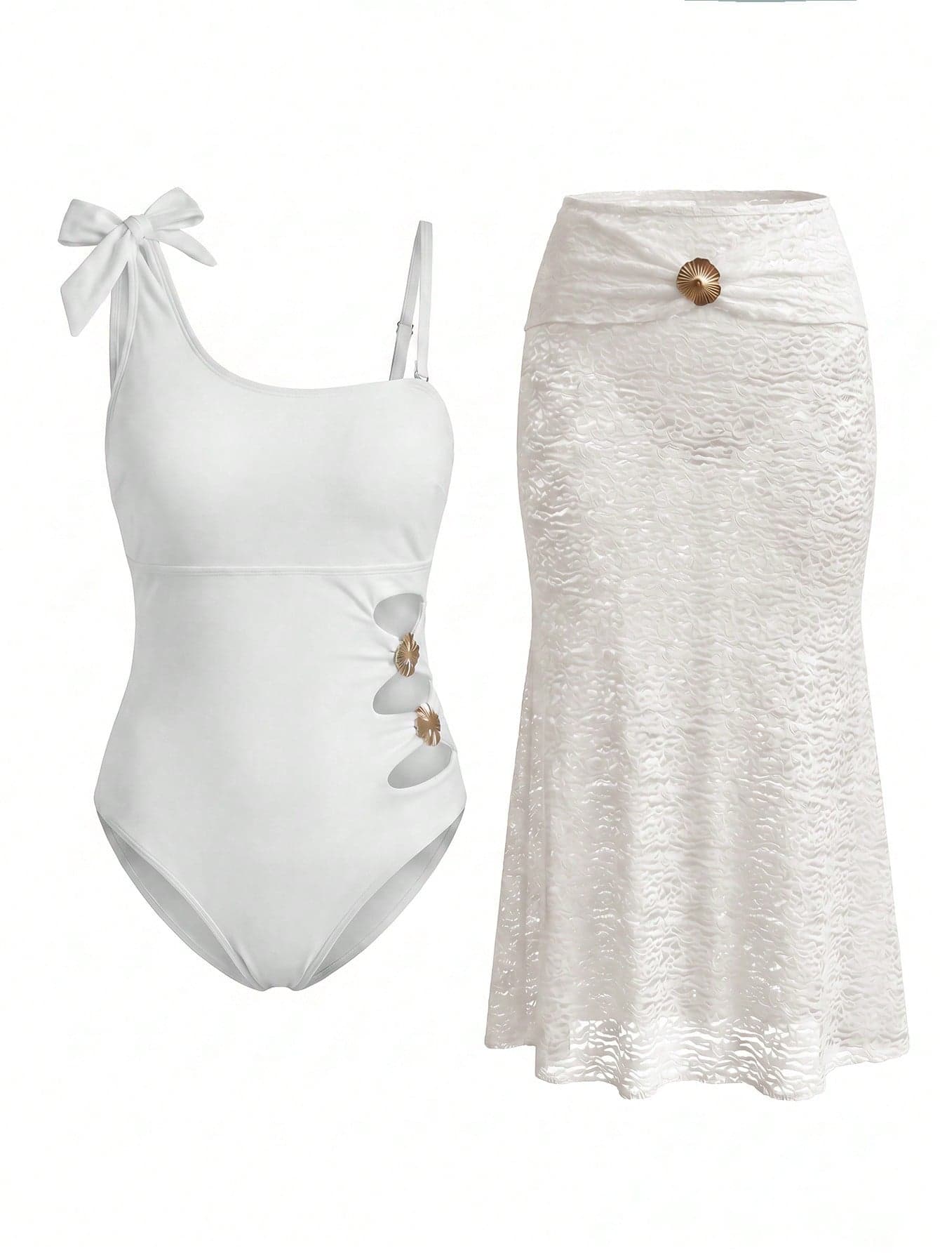 Swim Oasis Plus Size Solid Color Minimalist Curve Sexy One-Piece Swimsuit Beach White Summer